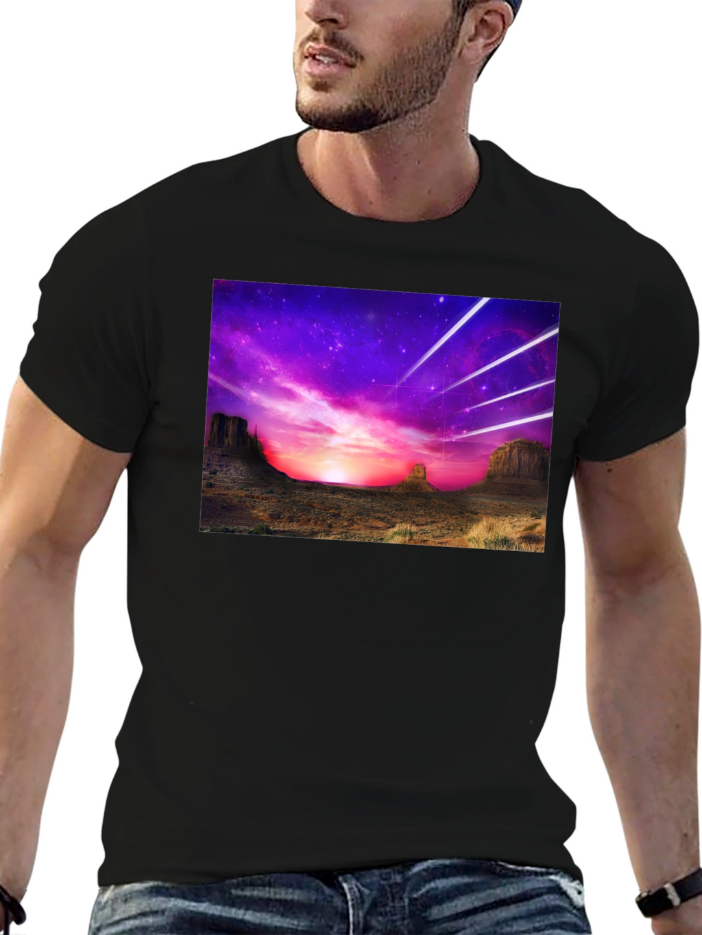 Cosmic Desert Graphic Tee - Black Cotton T-Shirt
