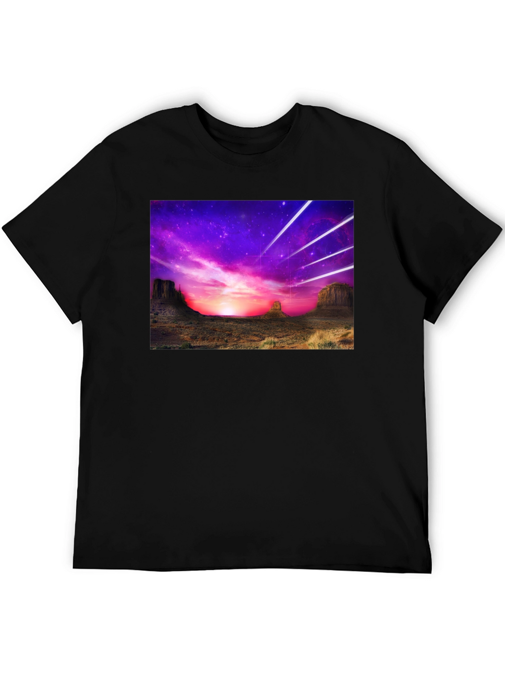Cosmic Desert Graphic Tee - Black Cotton T-Shirt