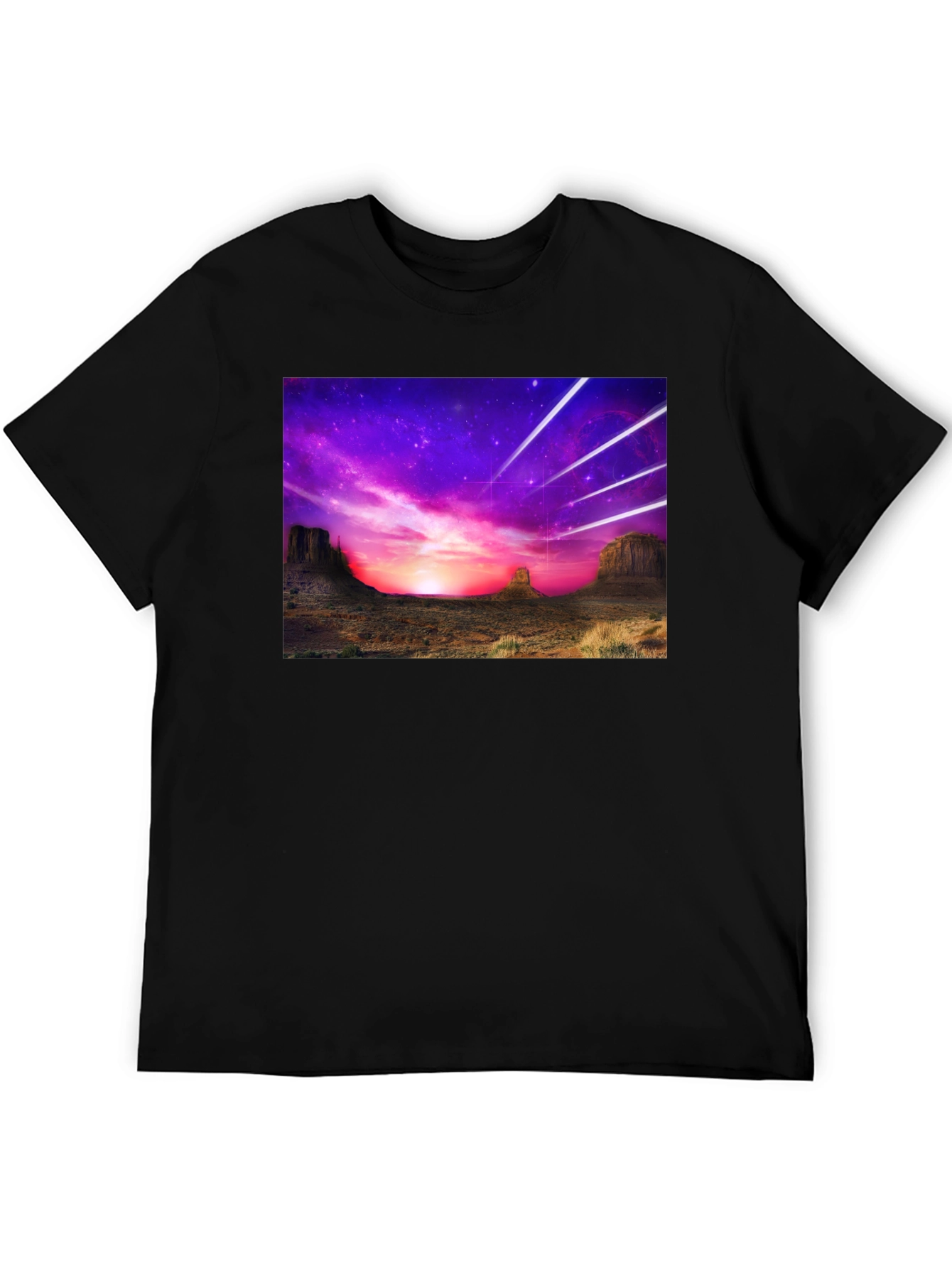 Cosmic Desert Graphic Tee - Black Cotton T-Shirt