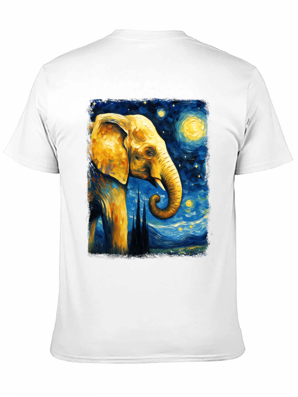 Starry Night Elephant Graphic T-Shirt - Unique Art Tee