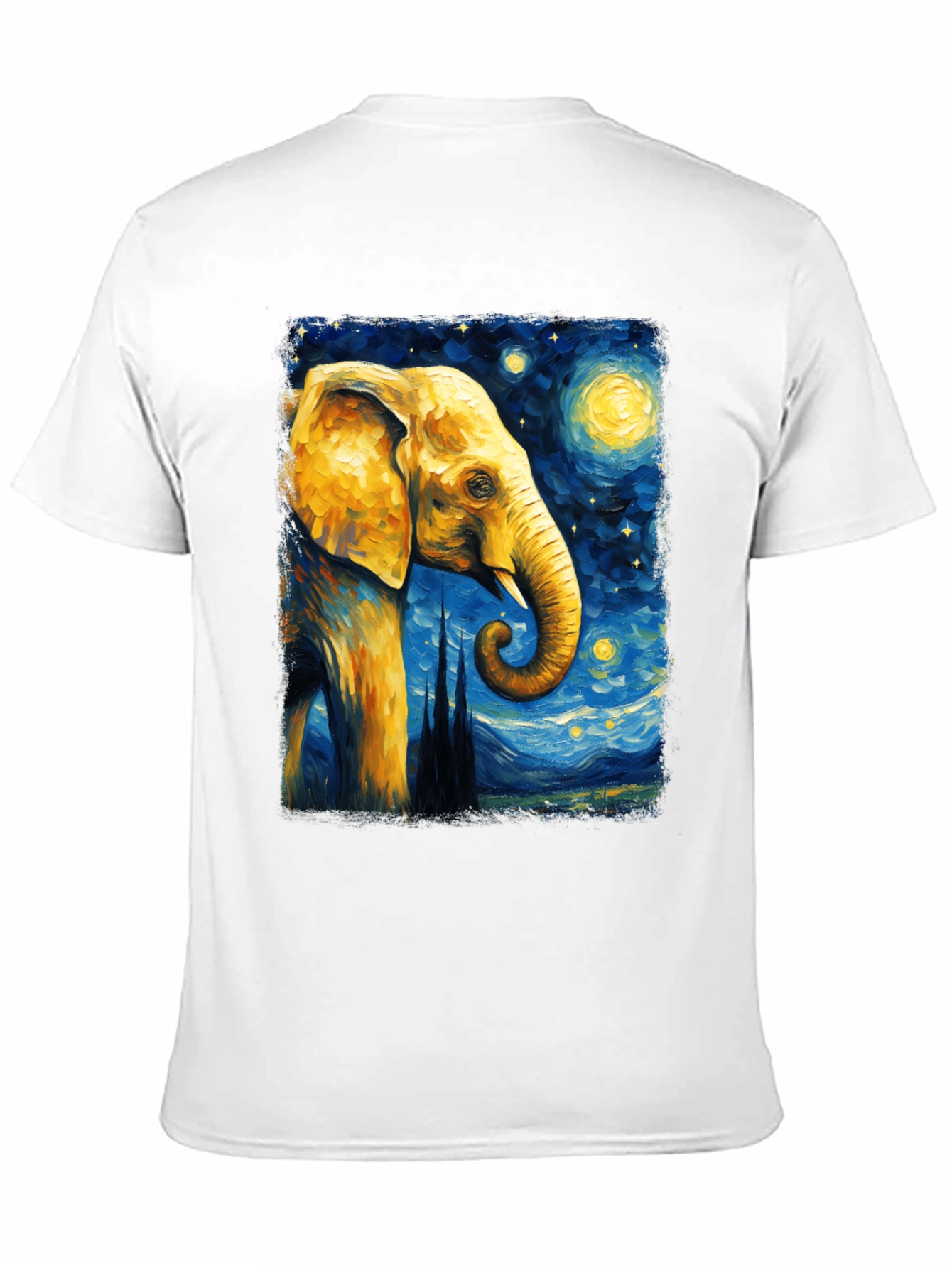 Starry Night Elephant Graphic T-Shirt - Unique Art Tee