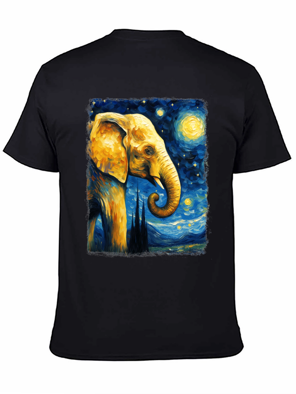 Starry Night Elephant Graphic T-Shirt - Unique Art Tee