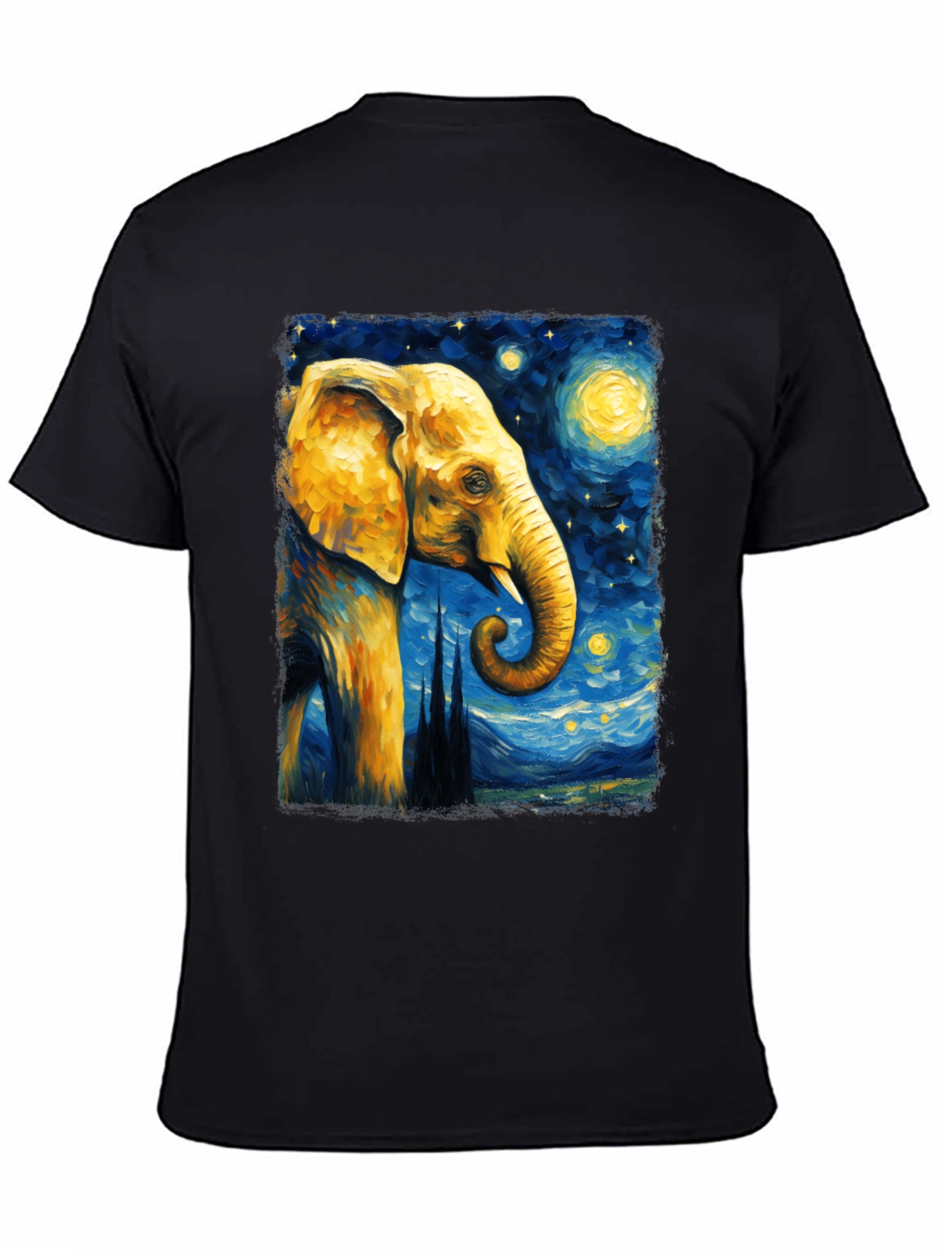 Starry Night Elephant Graphic T-Shirt - Unique Art Tee