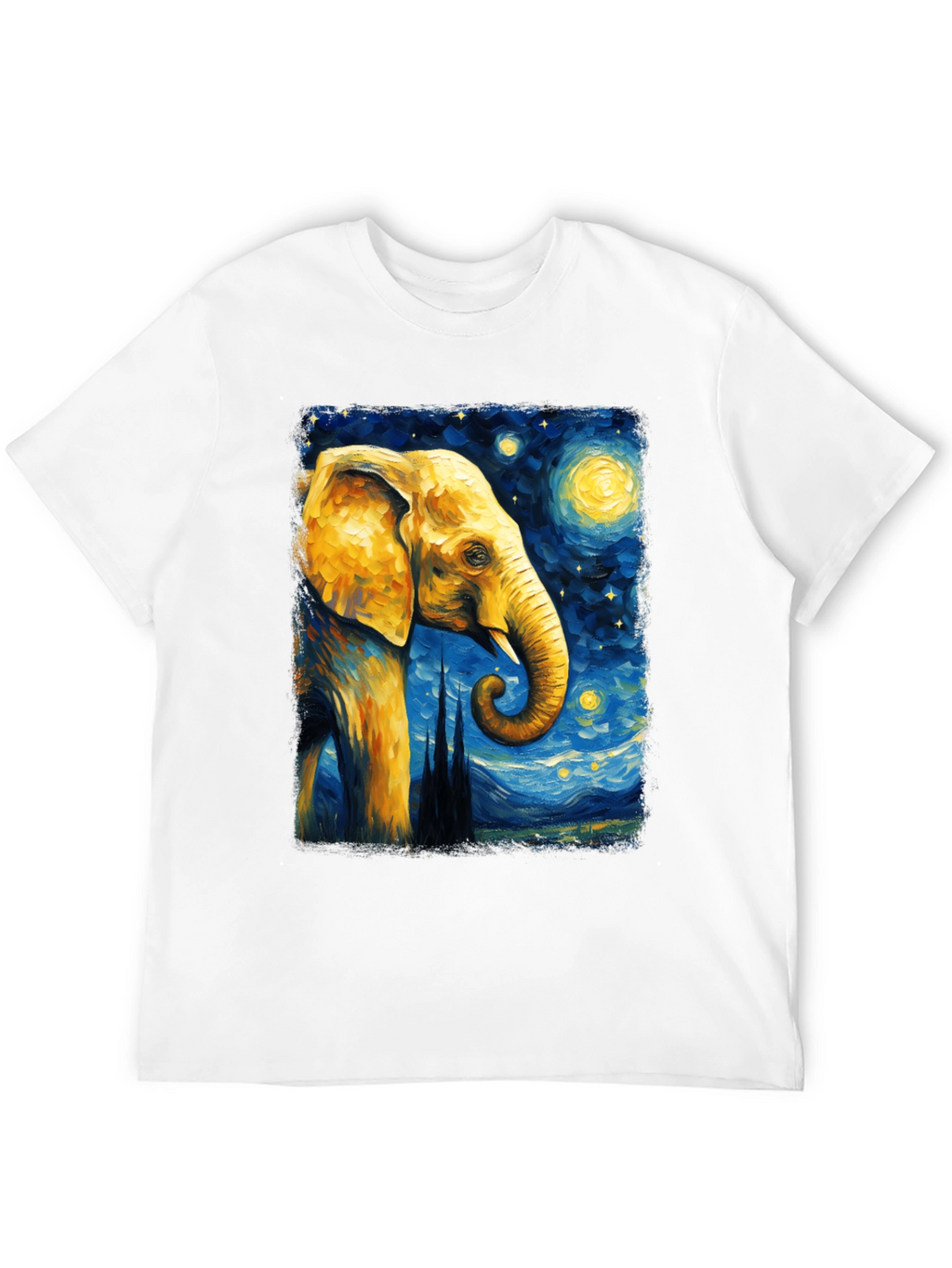 Starry Night Elephant Graphic T-Shirt - Unique Art Tee