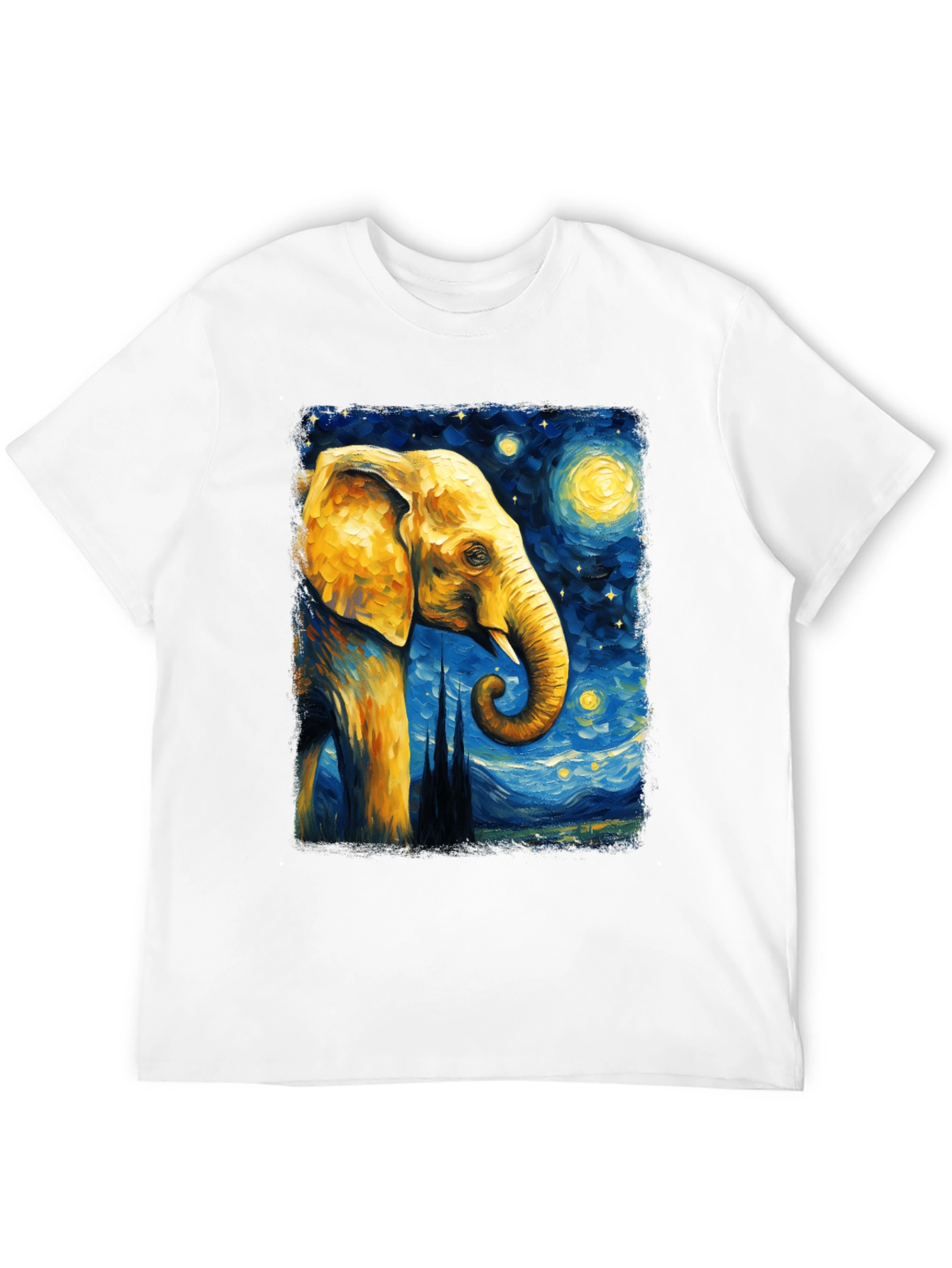 Starry Night Elephant Graphic T-Shirt - Unique Art Tee