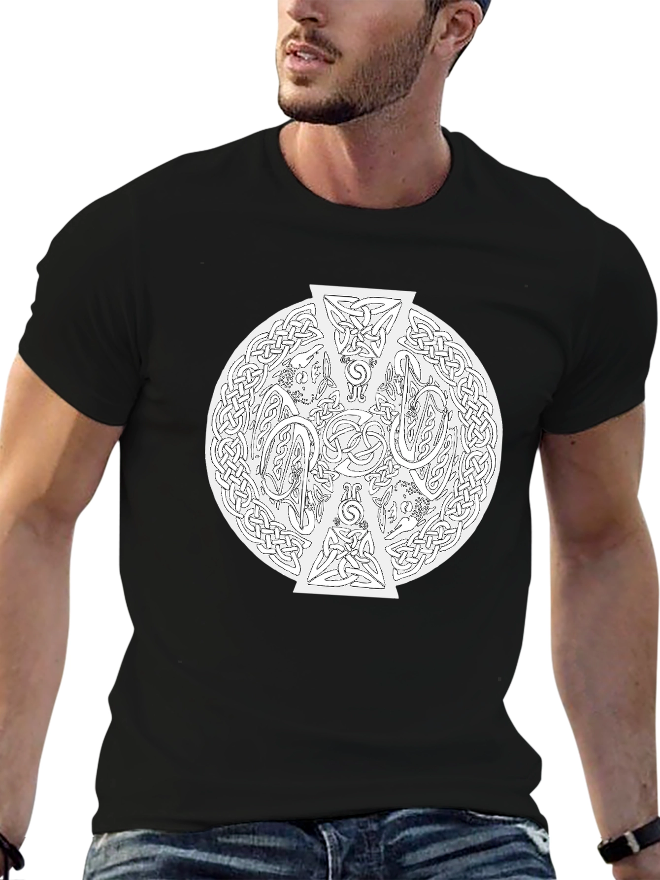 Celtic Knotwork Cross Graphic Tee - Black
