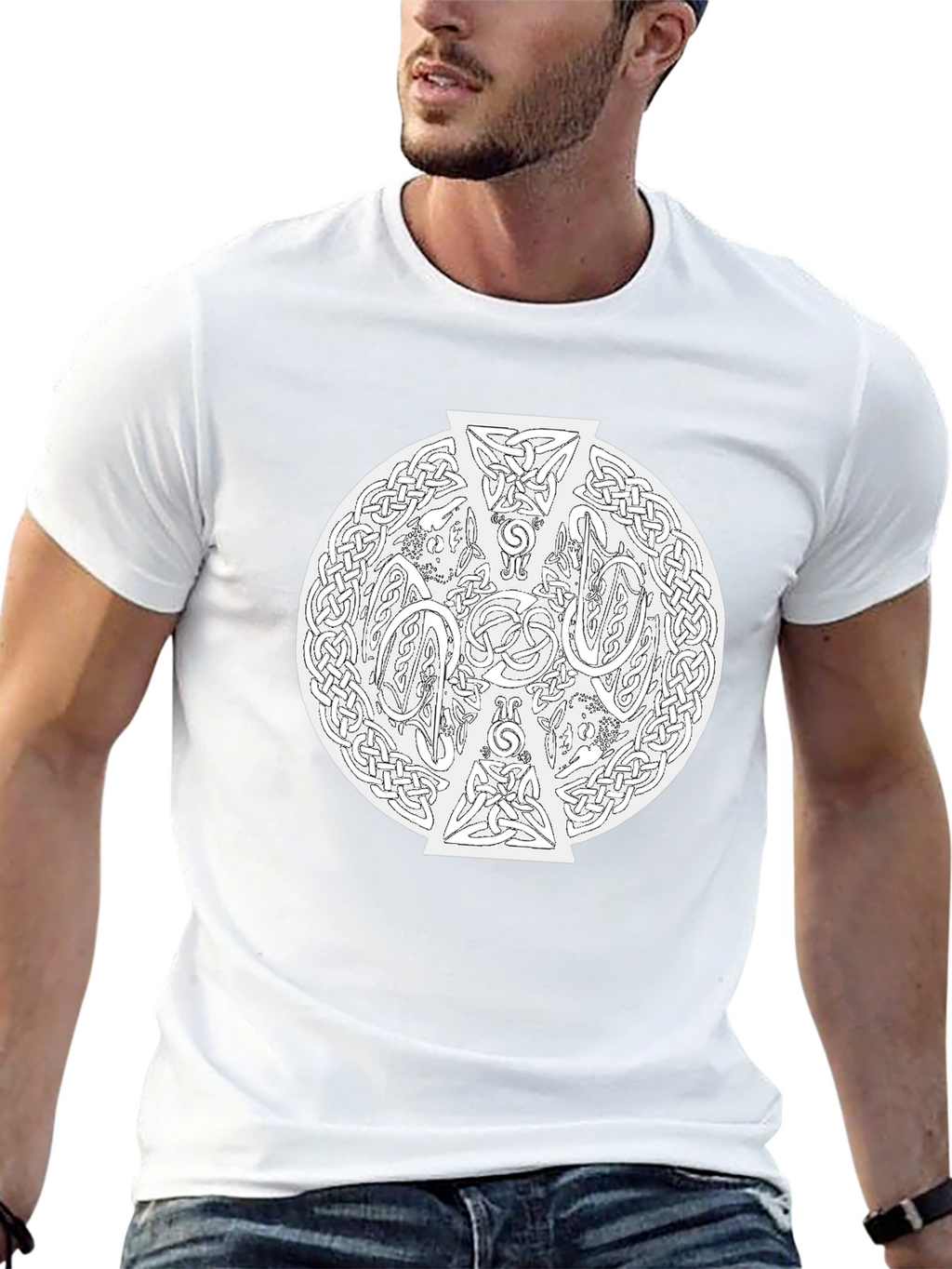 Celtic Knotwork Cross Graphic Tee - Black