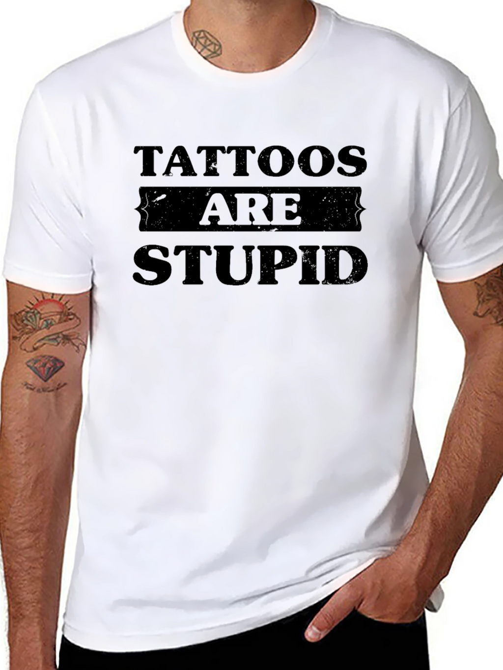 Tattoos Are Stupid Graphic Print T-Shirt