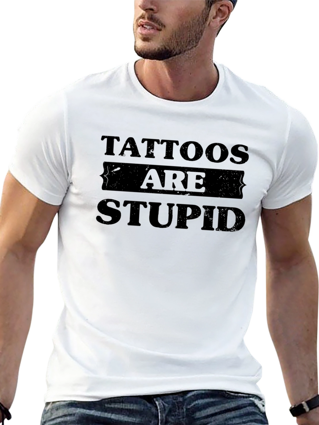 Tattoos Are Stupid Graphic Print T-Shirt