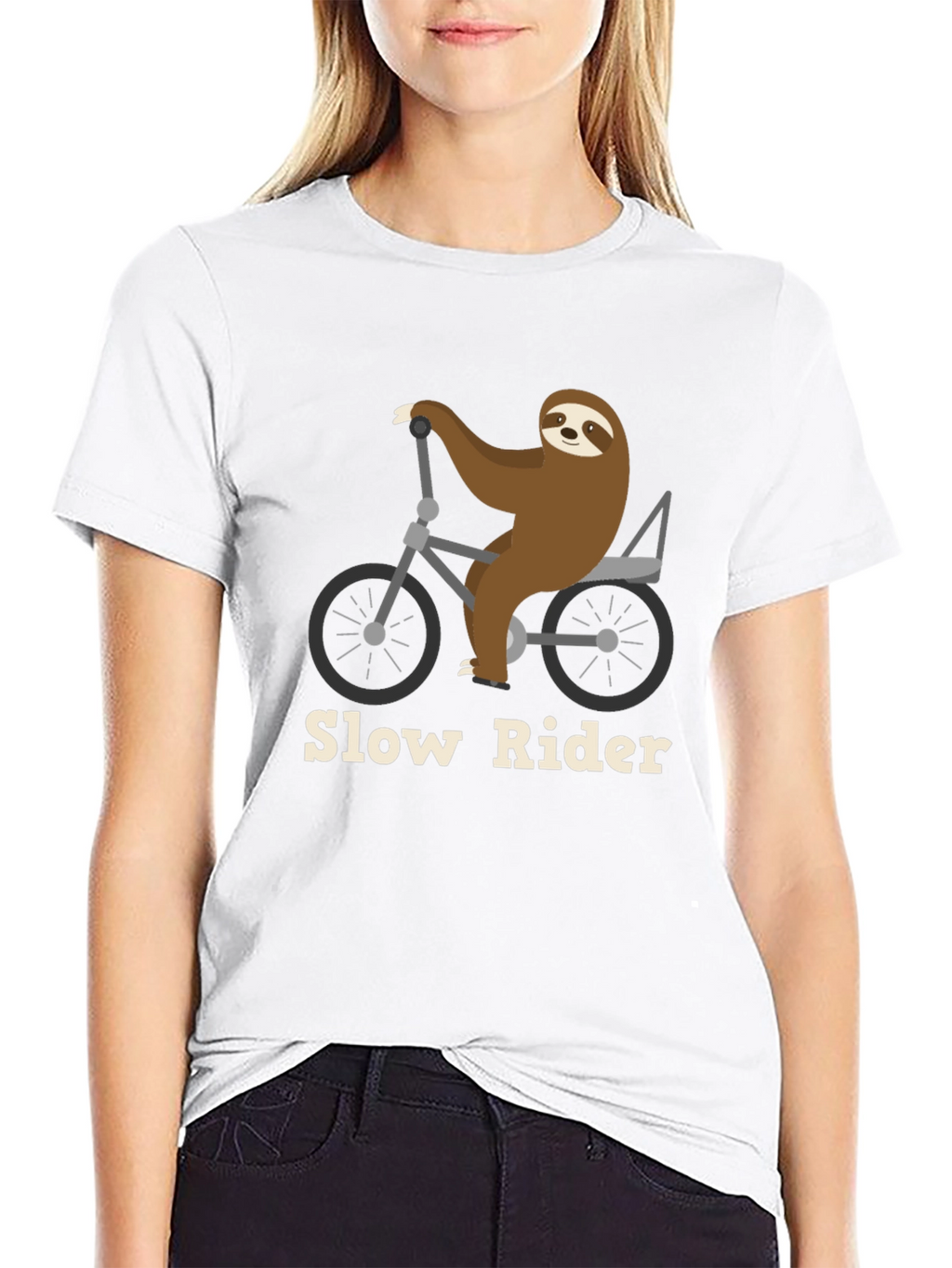 Slow Rider Sloth on Bike T-Shirt - Black
