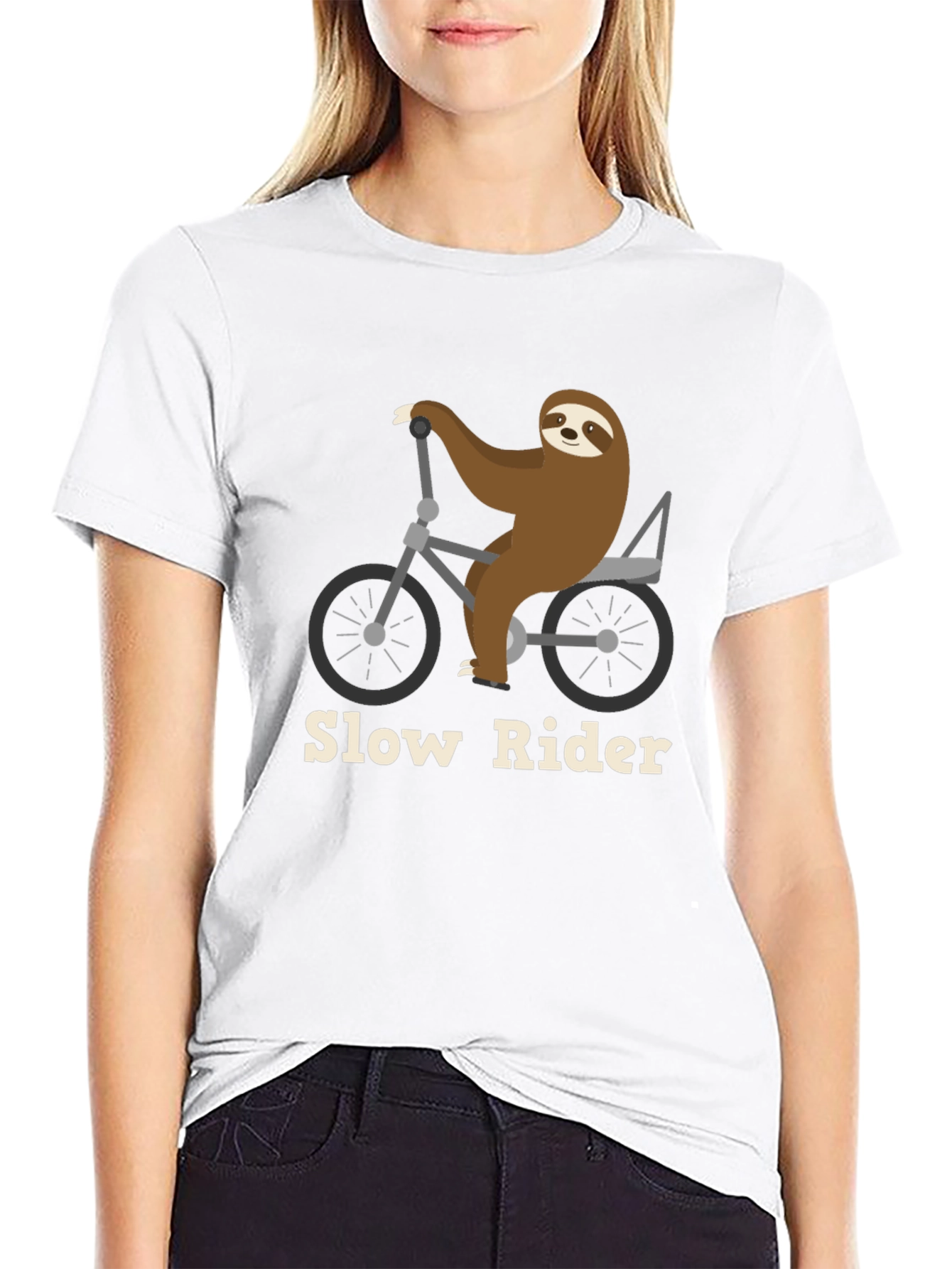 Slow Rider Sloth on Bike T-Shirt - Black