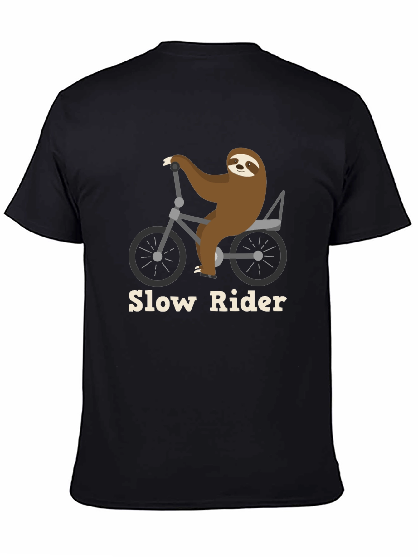 Slow Rider Sloth on Bike T-Shirt - Black