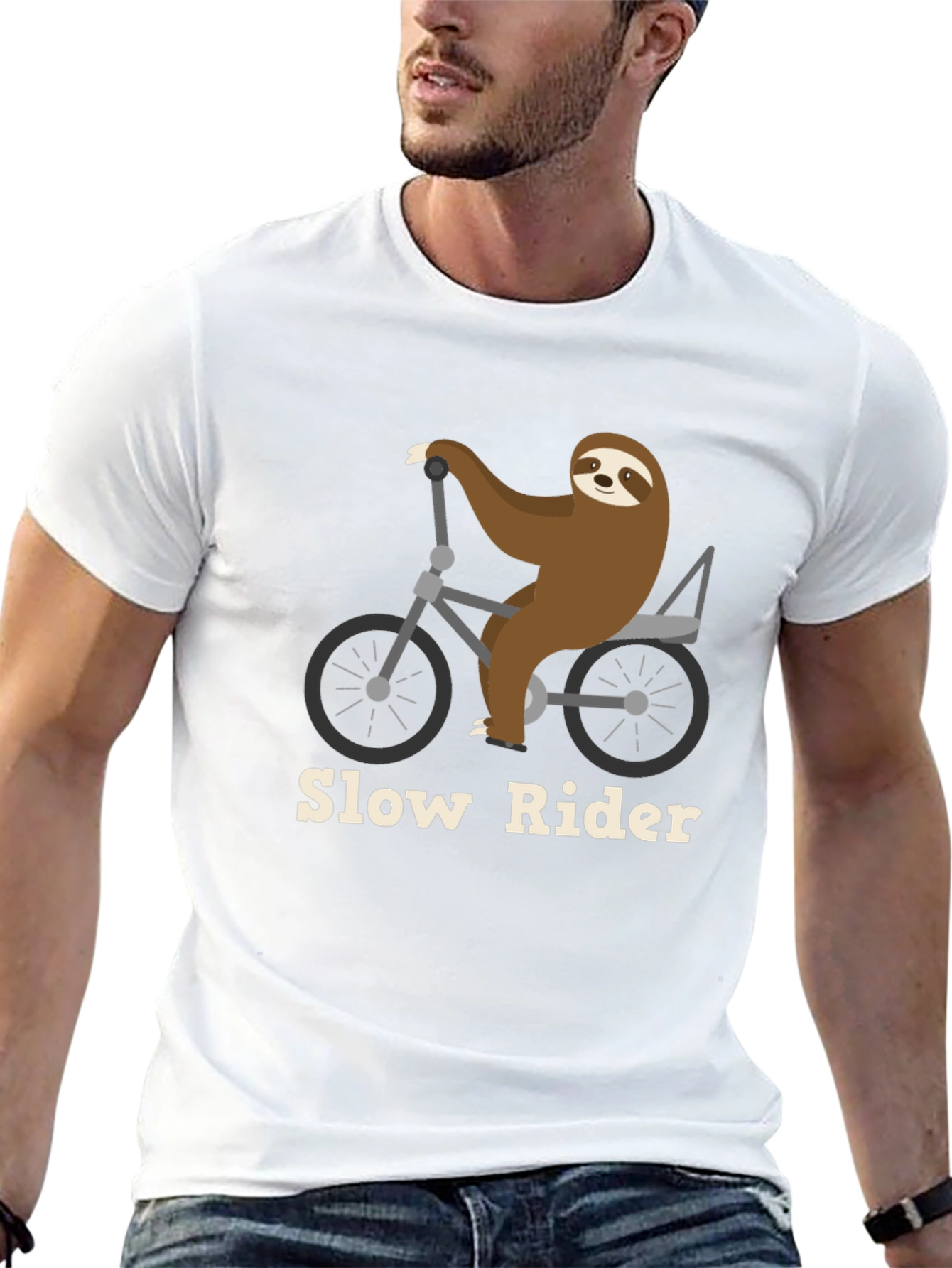 Slow Rider Sloth on Bike T-Shirt - Black