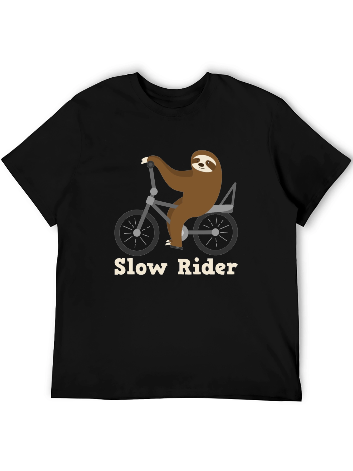 Slow Rider Sloth on Bike T-Shirt - Black