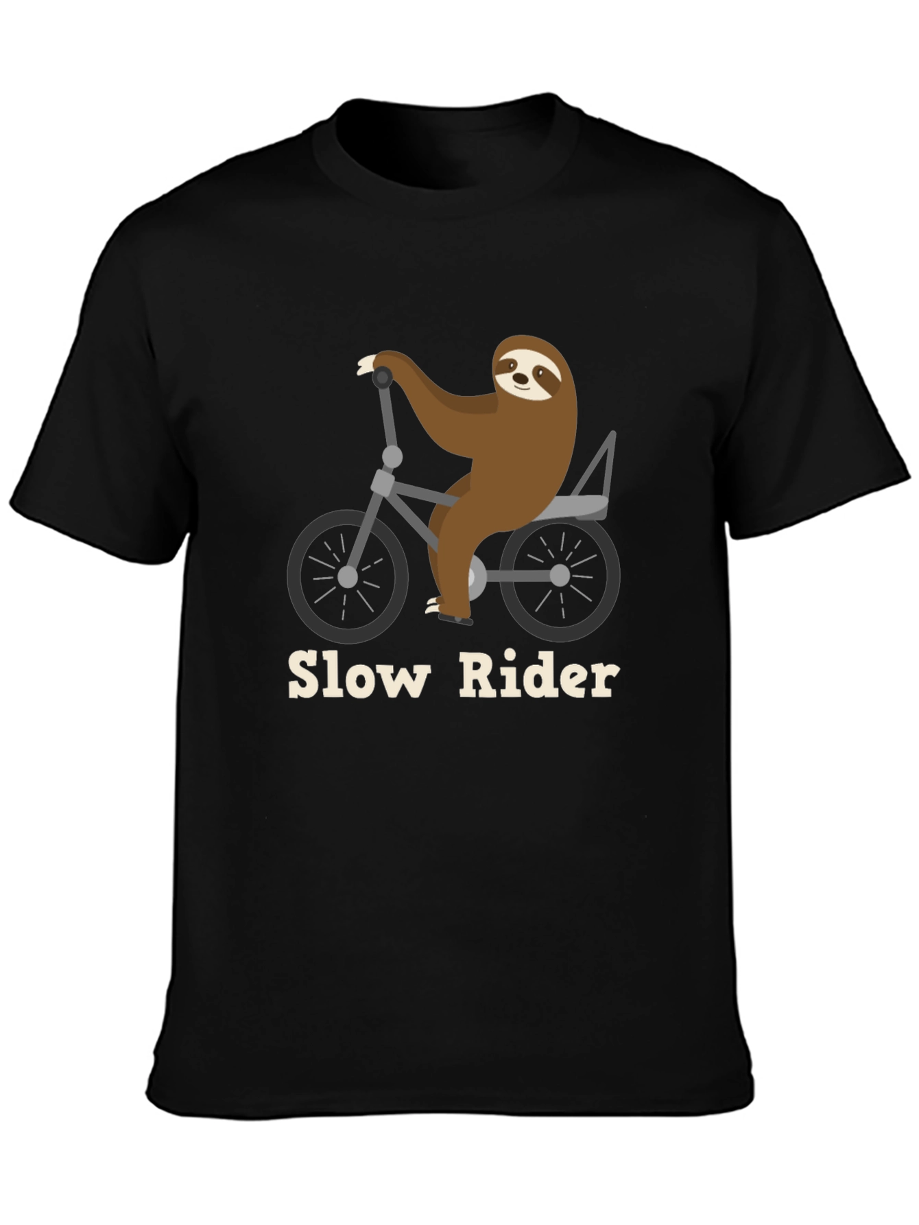 Slow Rider Sloth on Bike T-Shirt - Black