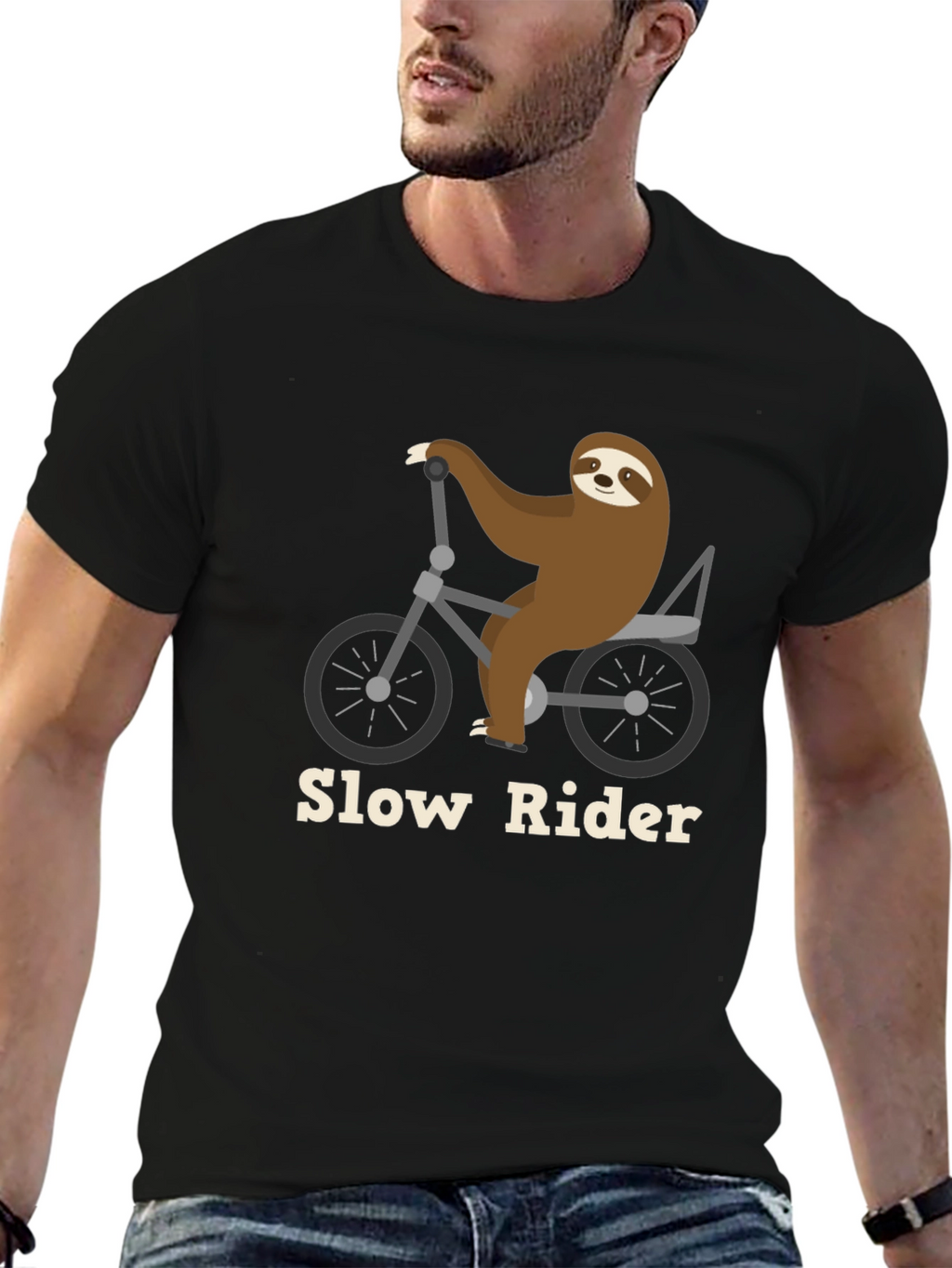 Slow Rider Sloth on Bike T-Shirt - Black