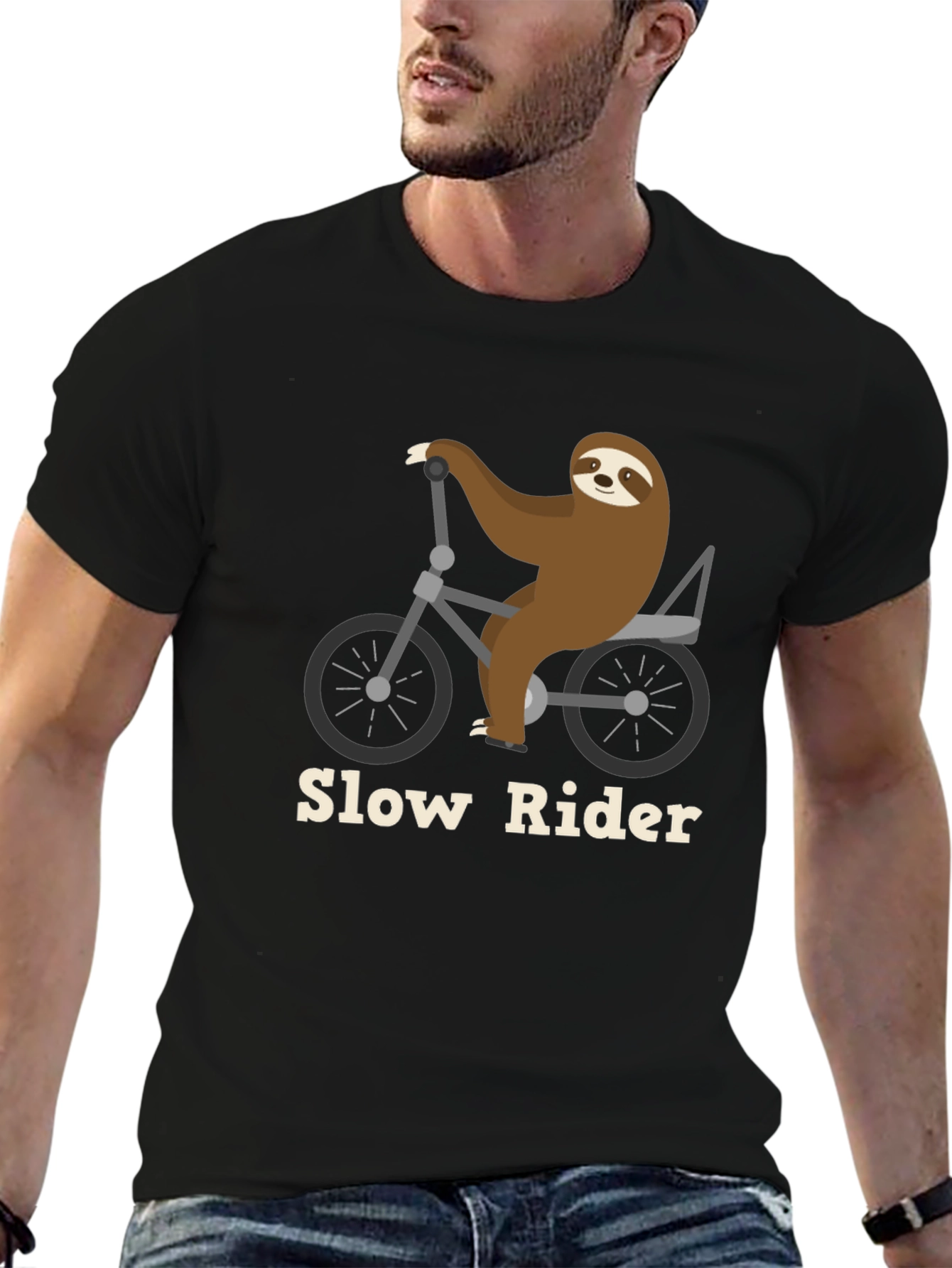 Slow Rider Sloth on Bike T-Shirt - Black