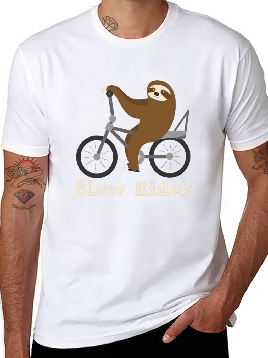 Slow Rider Sloth on Bike T-Shirt - Black