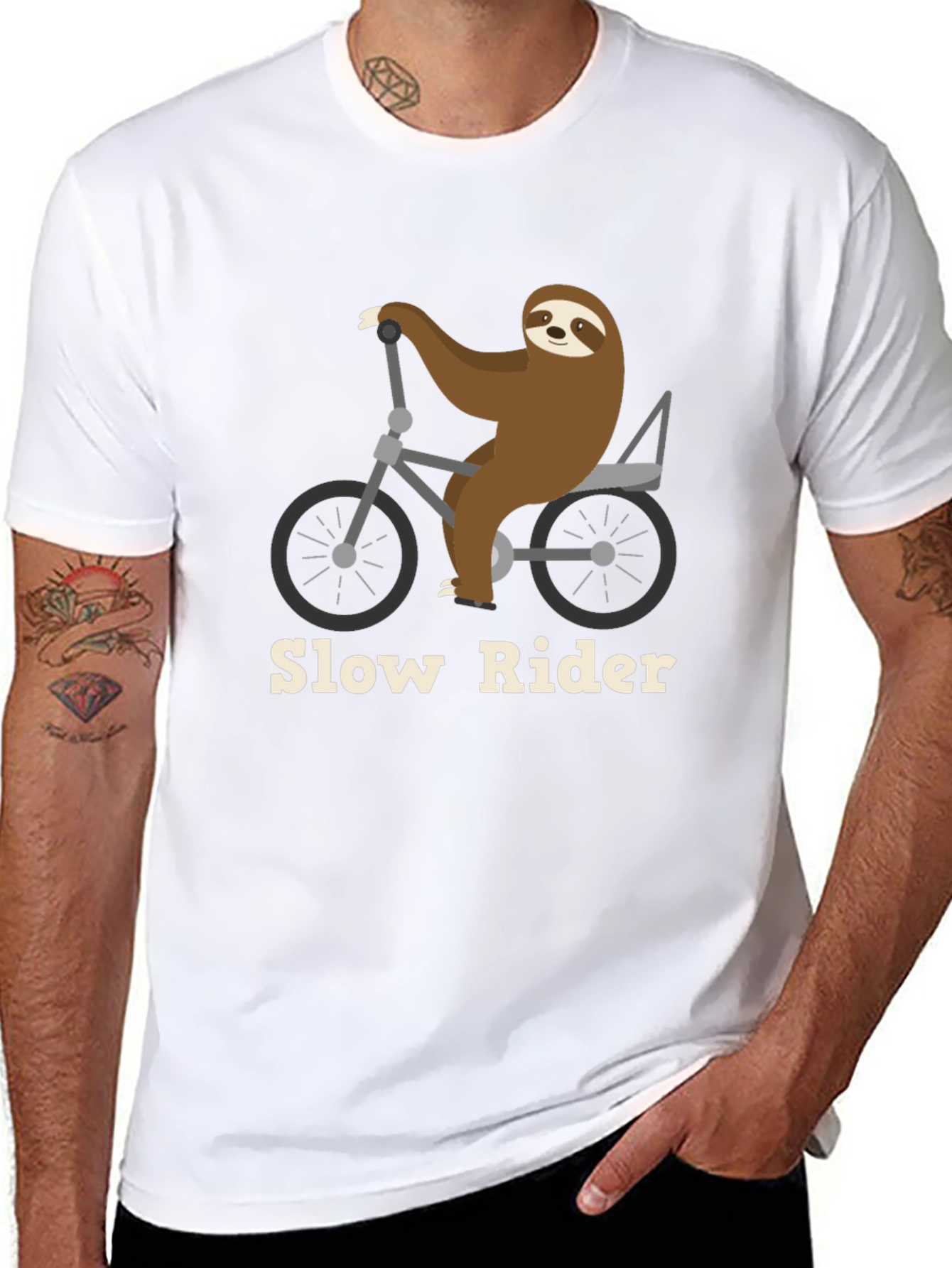 Slow Rider Sloth on Bike T-Shirt - Black