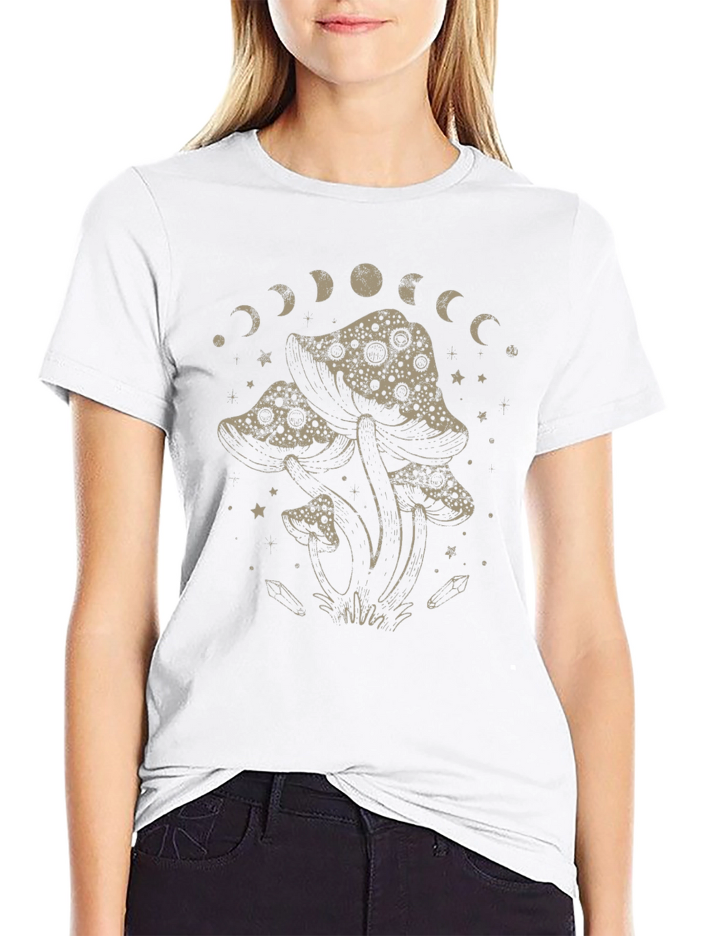 Mushroom Moon Phase Graphic T-Shirt - Black