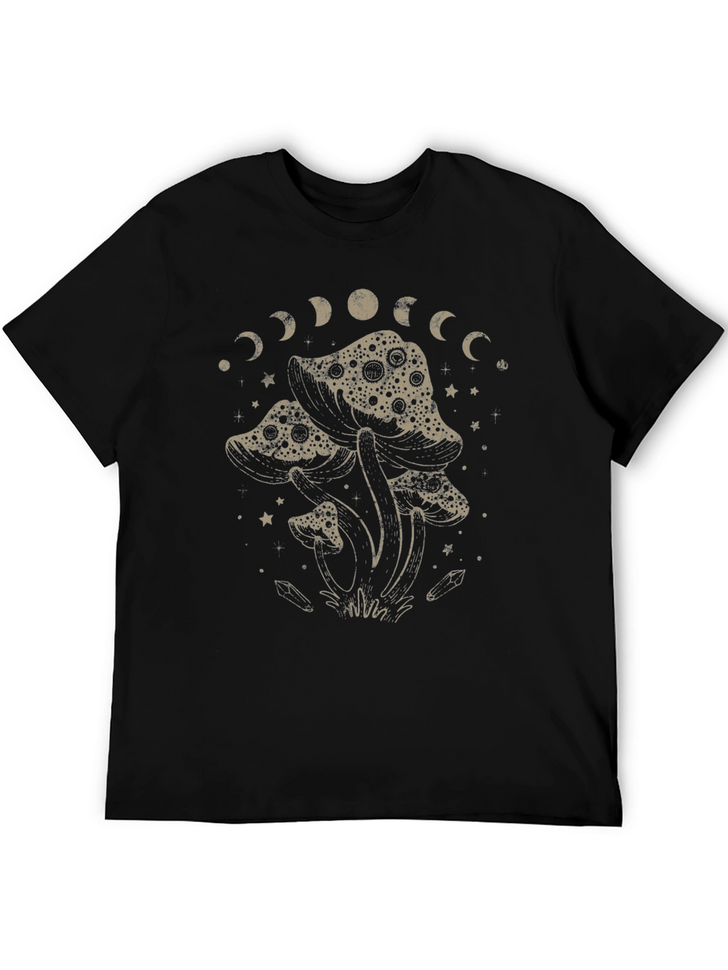 Mushroom Moon Phase Graphic T-Shirt - Black