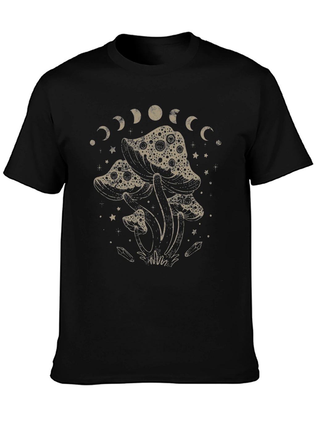 Mushroom Moon Phase Graphic T-Shirt - Black