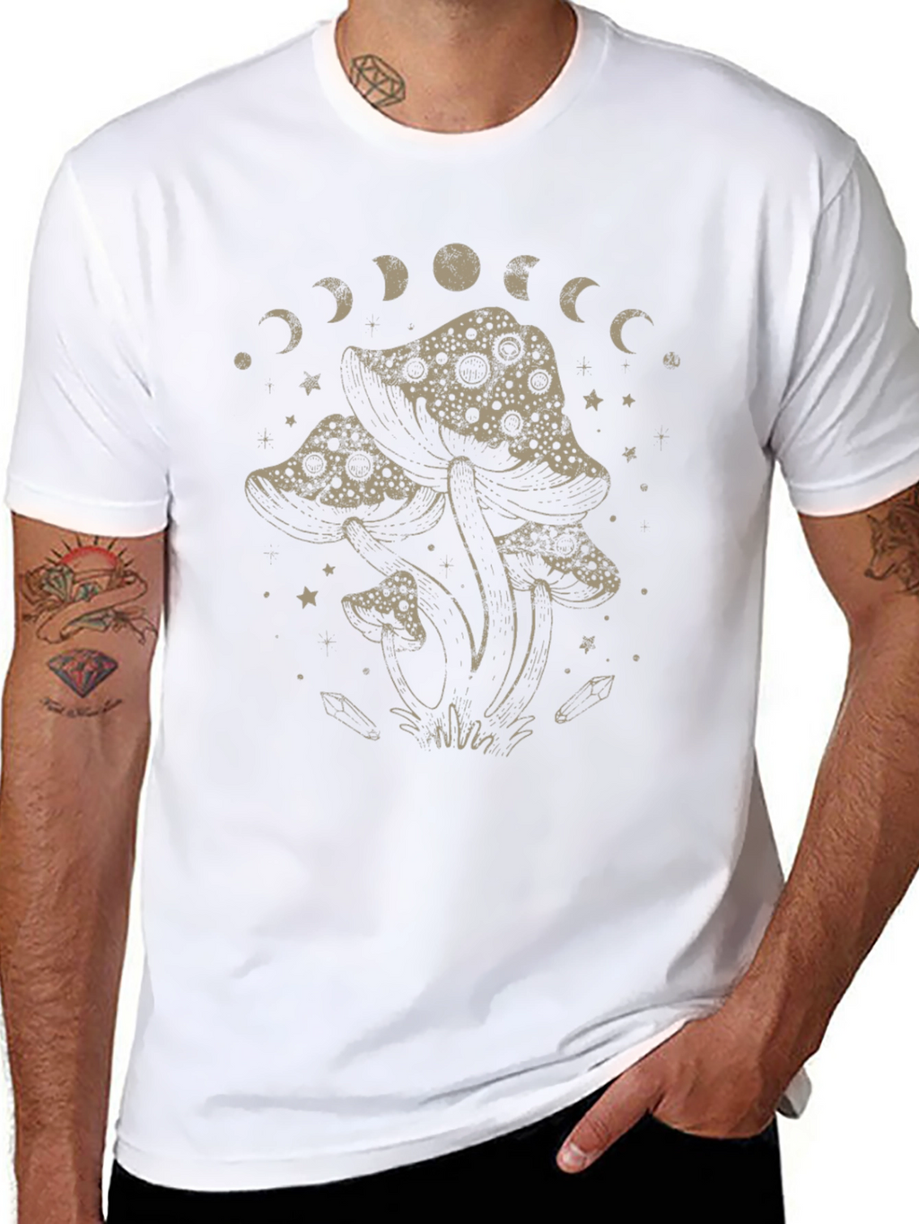 Mushroom Moon Phase Graphic T-Shirt - Black
