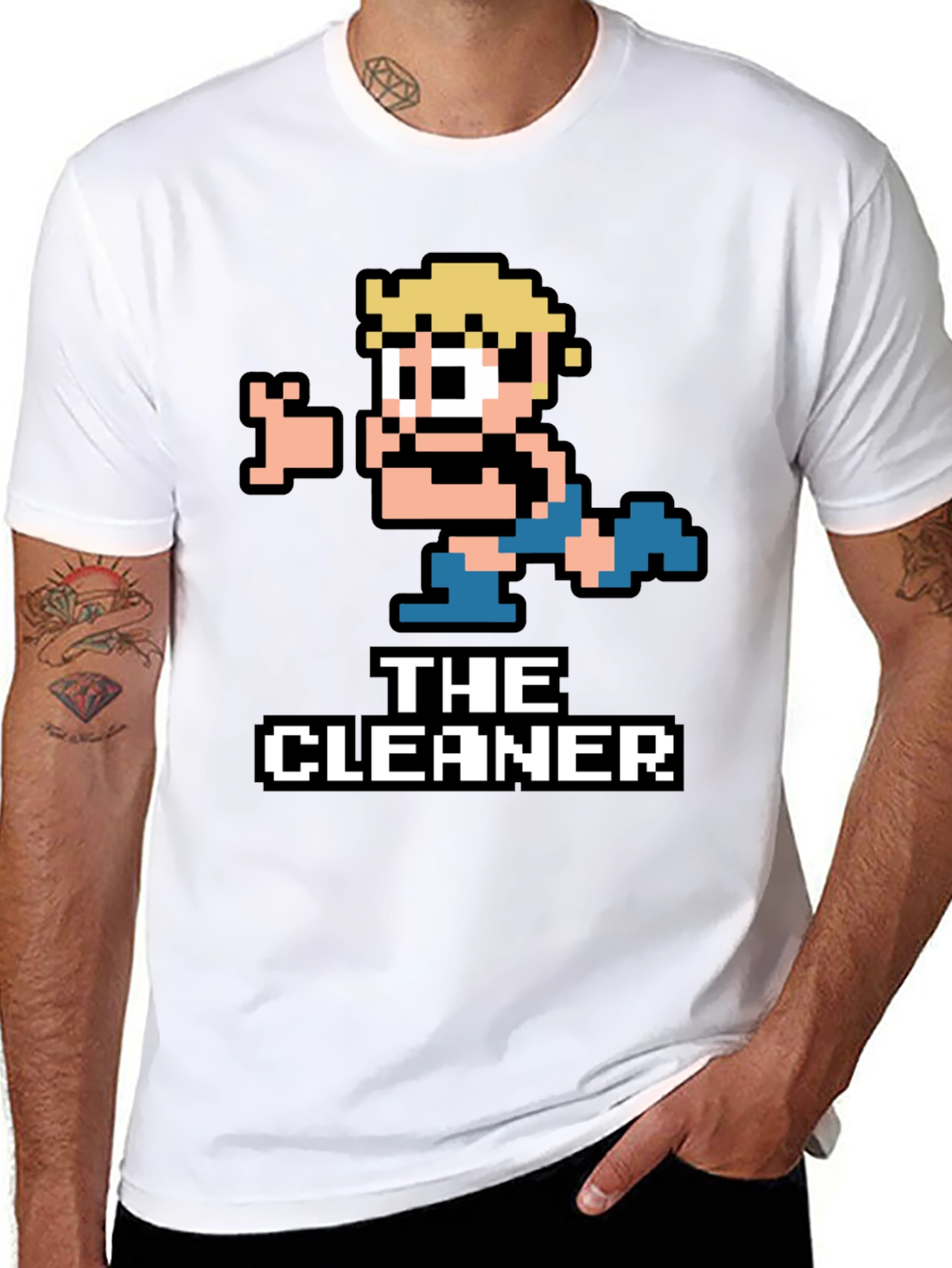 The Cleaner Retro Pixel Art Black T-Shirt