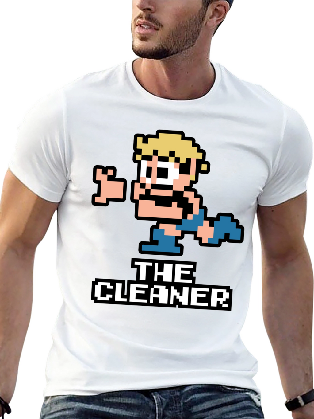 The Cleaner Retro Pixel Art Black T-Shirt