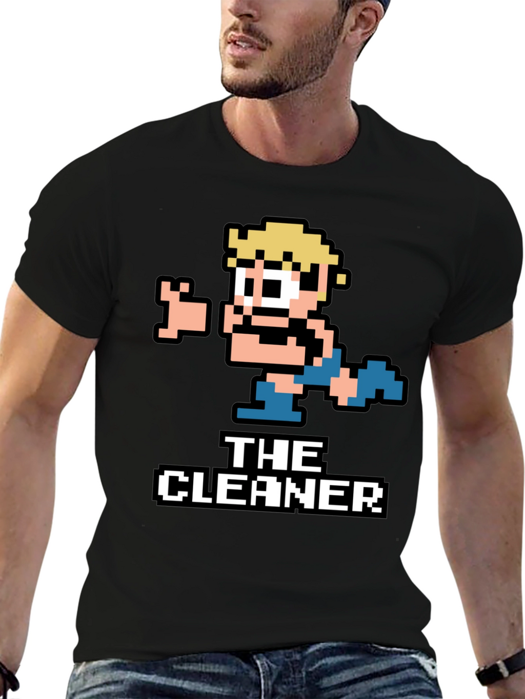 The Cleaner Retro Pixel Art Black T-Shirt