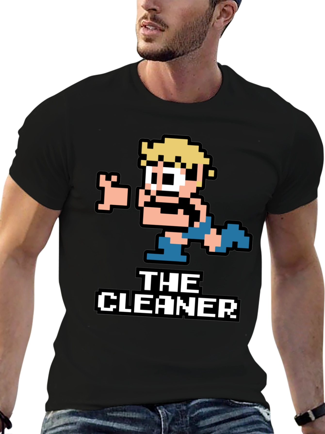 The Cleaner Retro Pixel Art Black T-Shirt