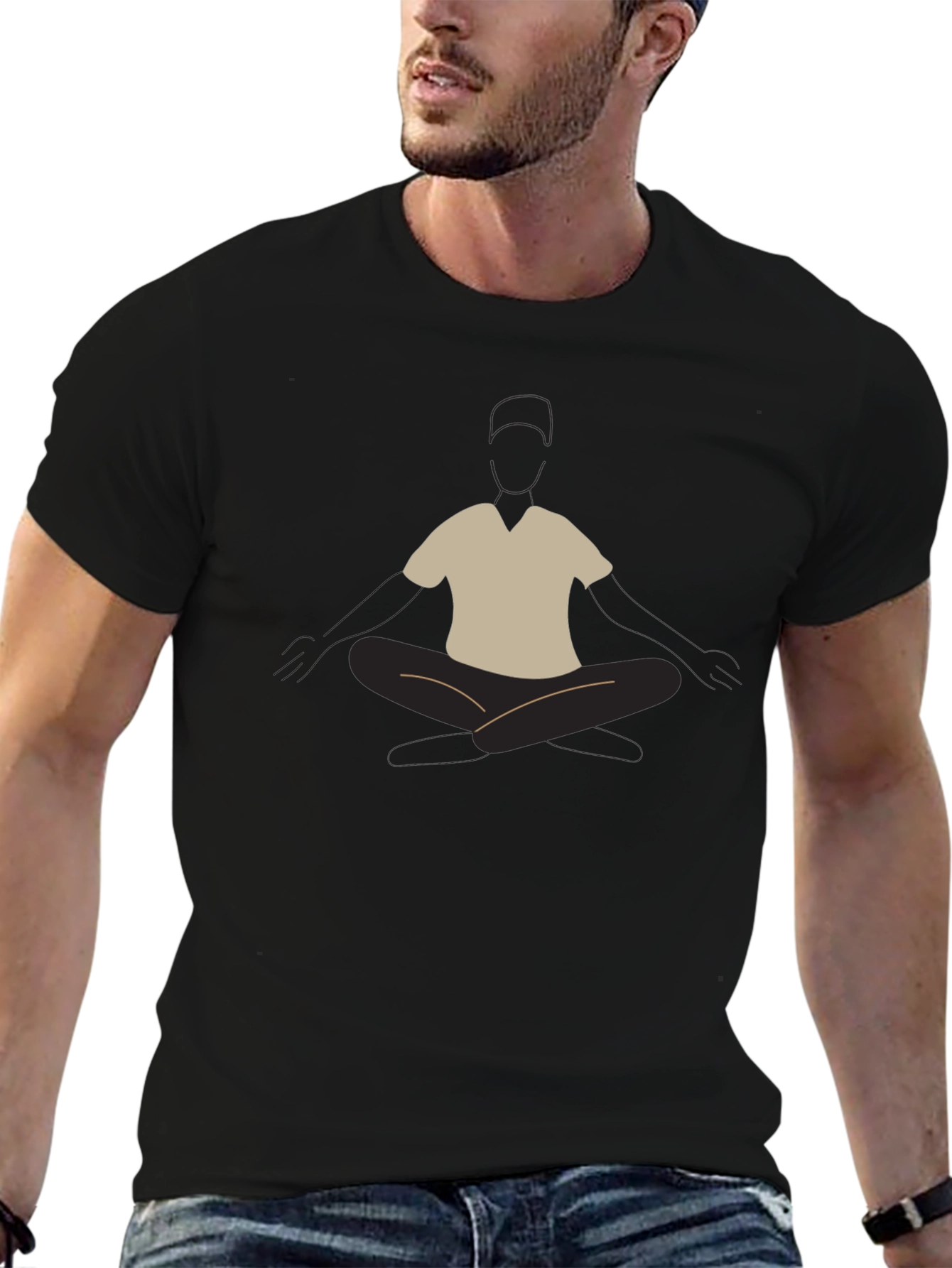 Mens Black T-Shirt with Meditating Graphic