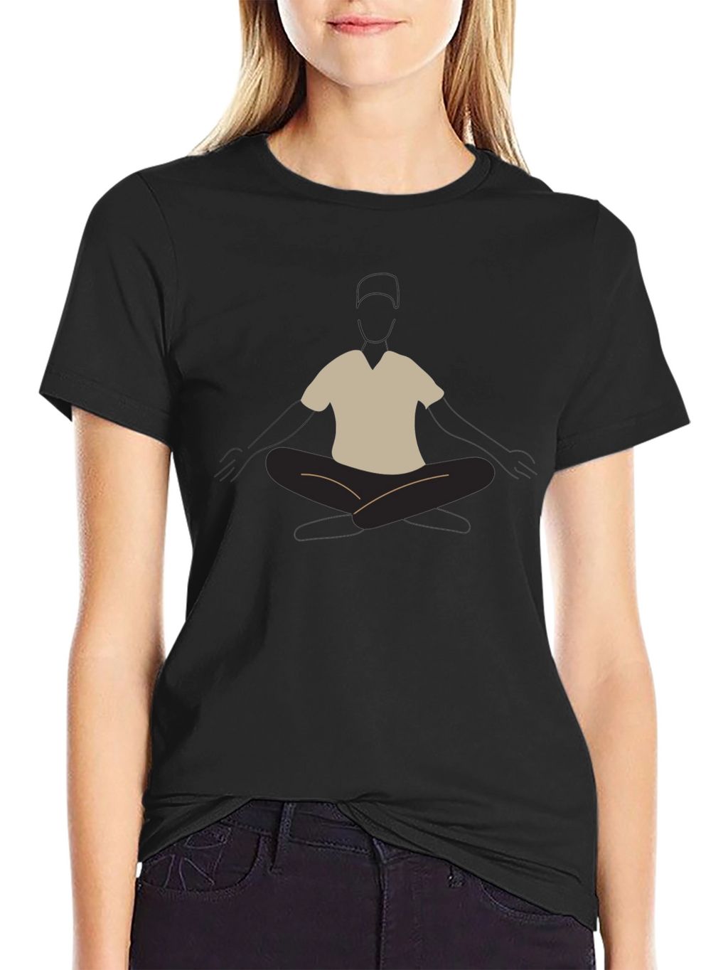 Mens Black T-Shirt with Meditating Graphic