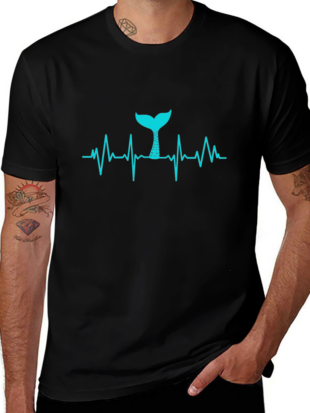 Mermaid Heartbeat T-Shirt - Black Tee