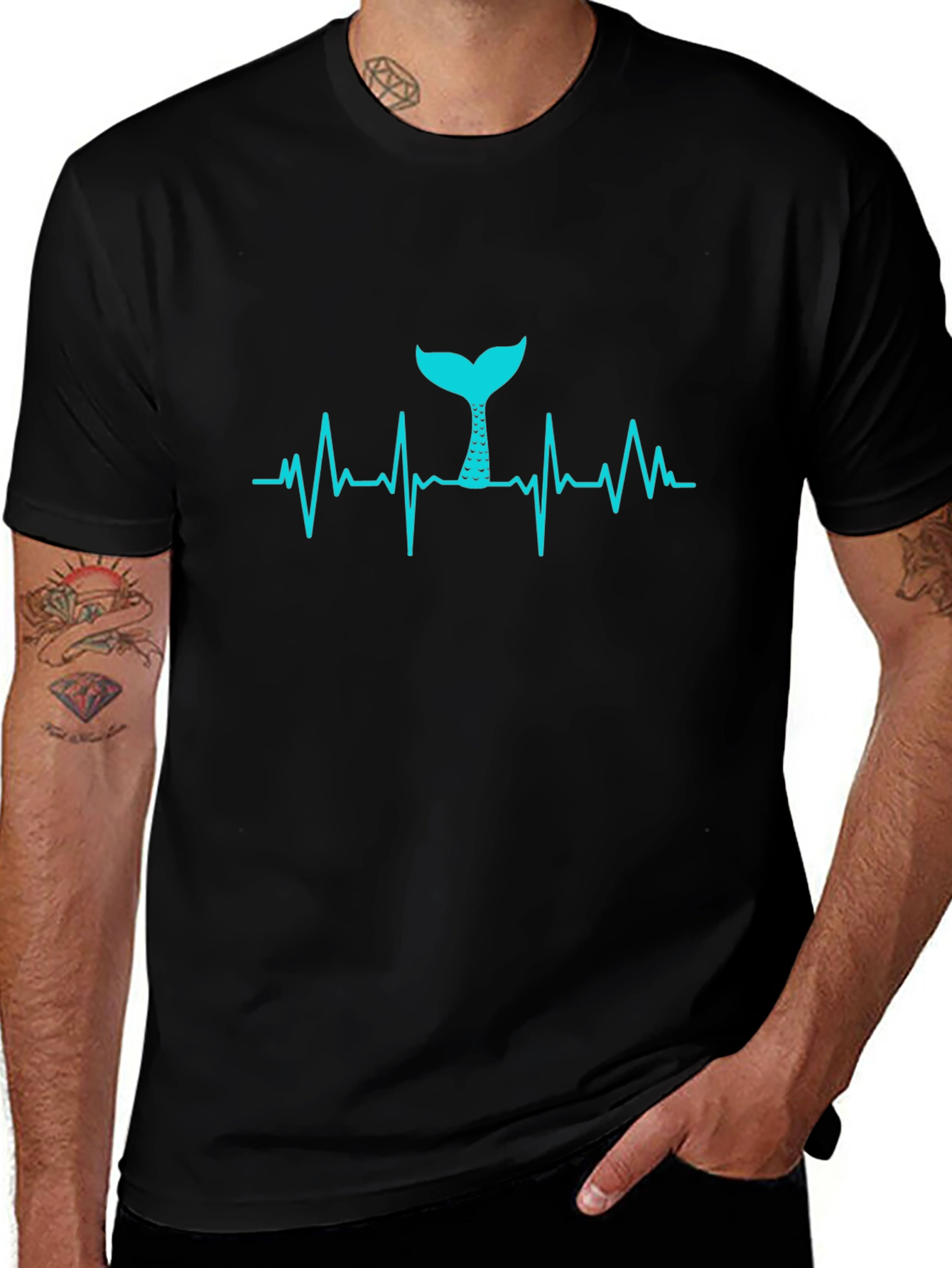 Mermaid Heartbeat T-Shirt - Black Tee
