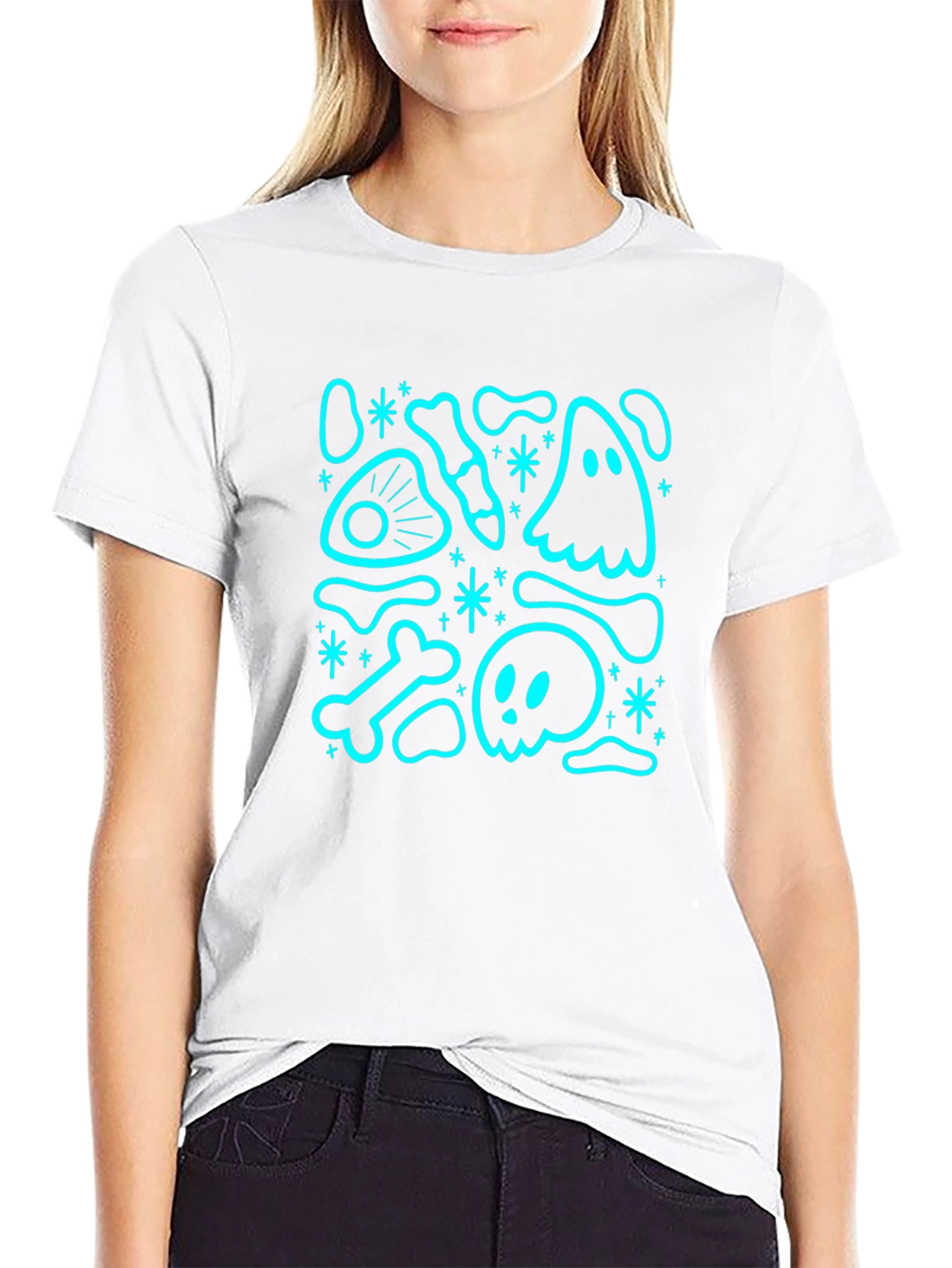 Halloween Ghost & Bones Graphic T-Shirt