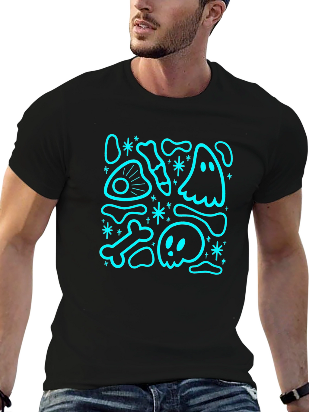 Halloween Ghost & Bones Graphic T-Shirt