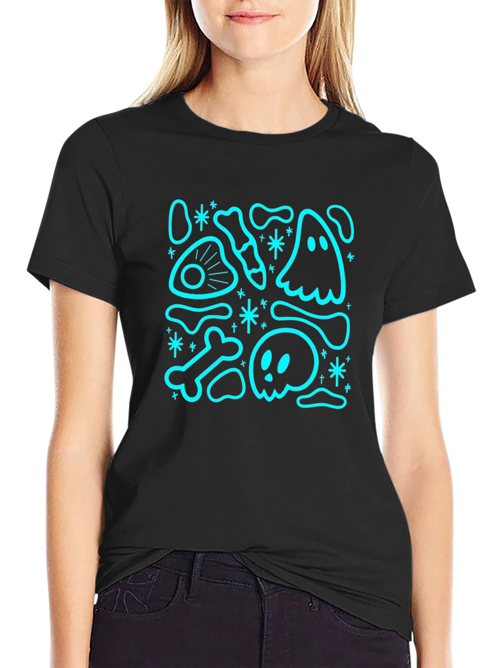 Halloween Ghost & Bones Graphic T-Shirt