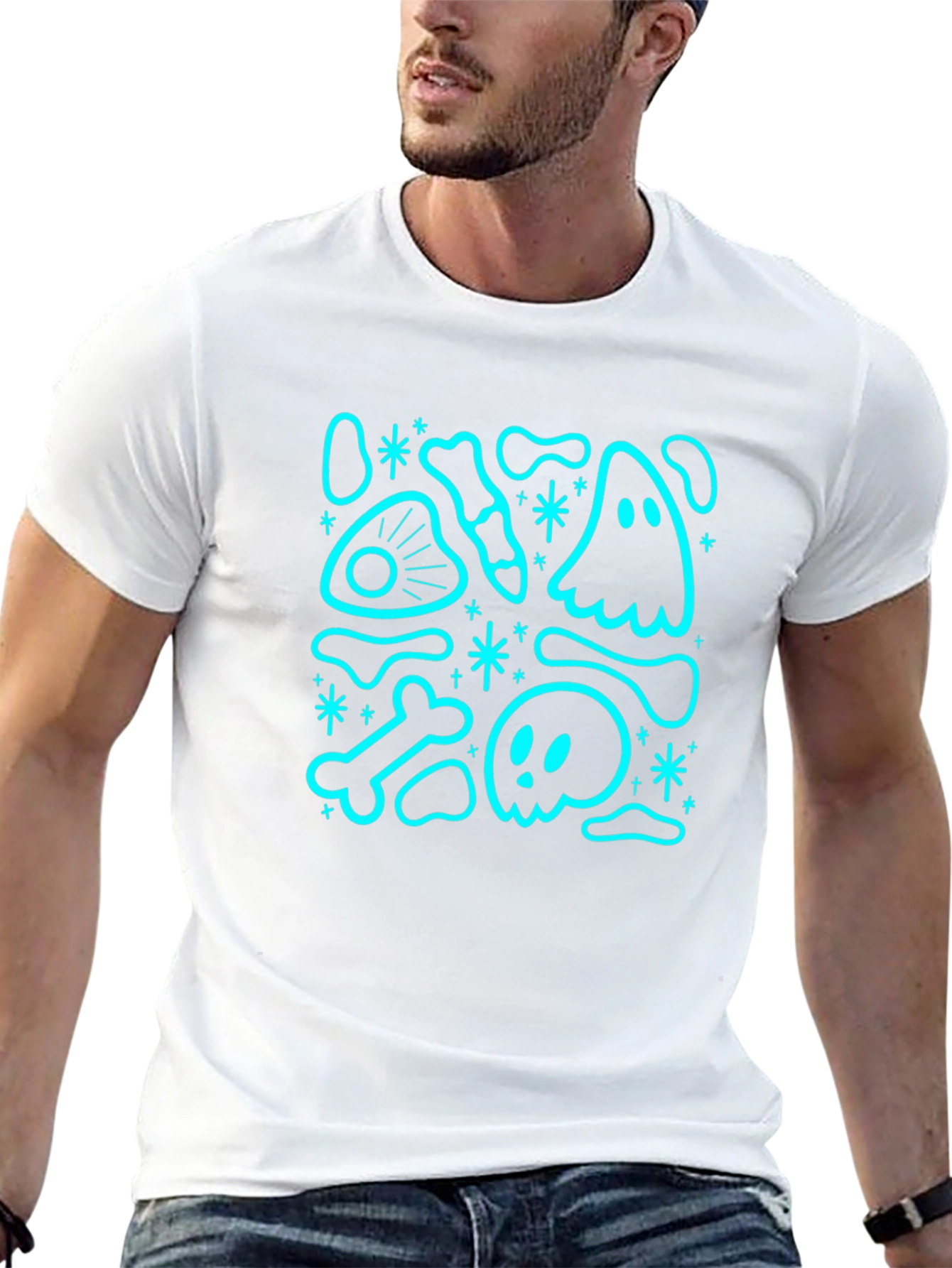 Halloween Ghost & Bones Graphic T-Shirt