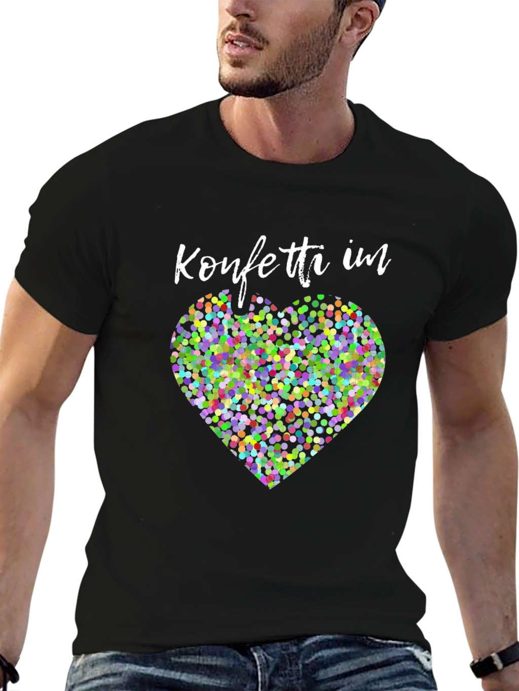 Confetti Heart Graphic Tee - Stylish Black Shirt