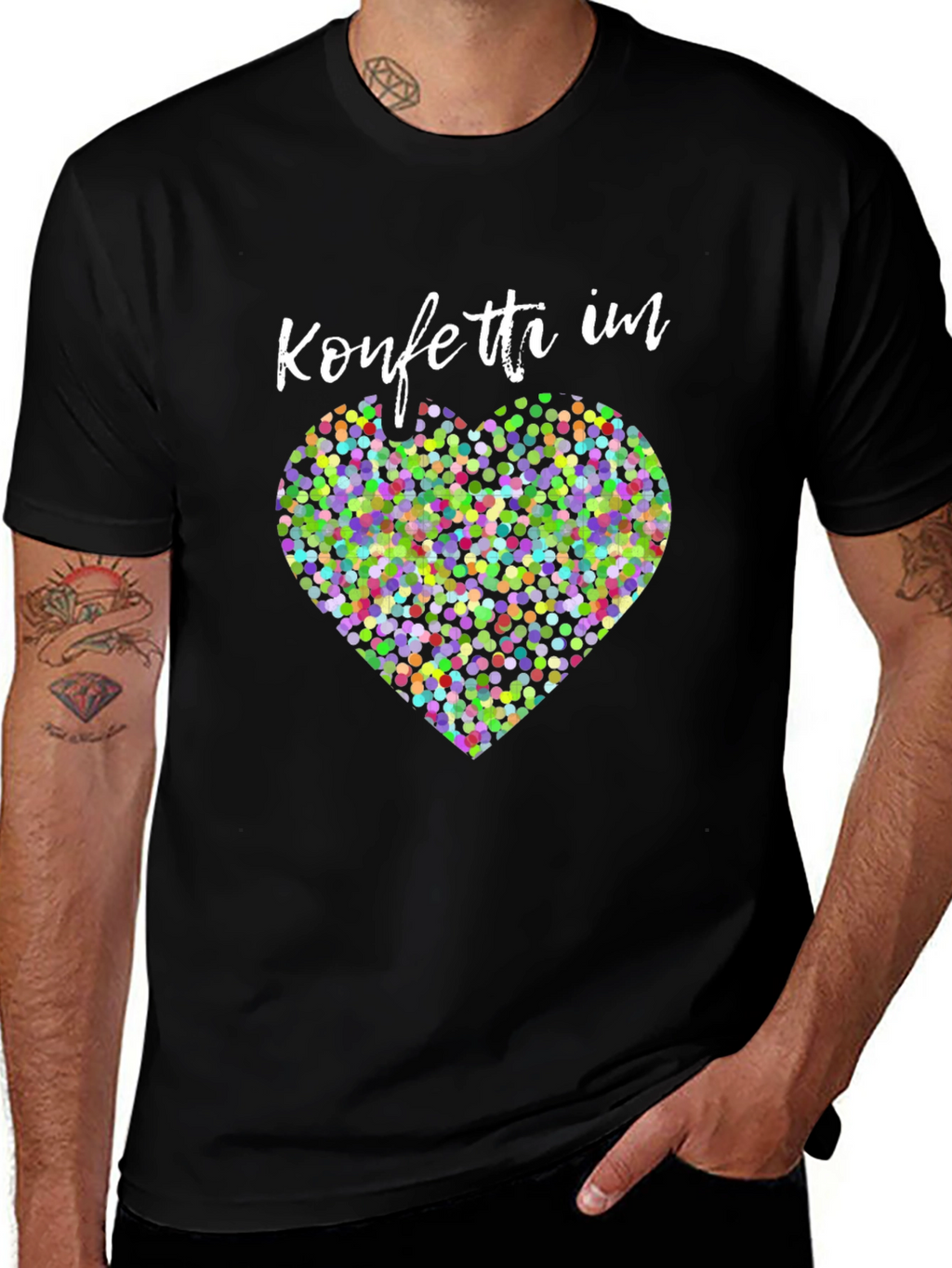 Confetti Heart Graphic Tee - Stylish Black Shirt