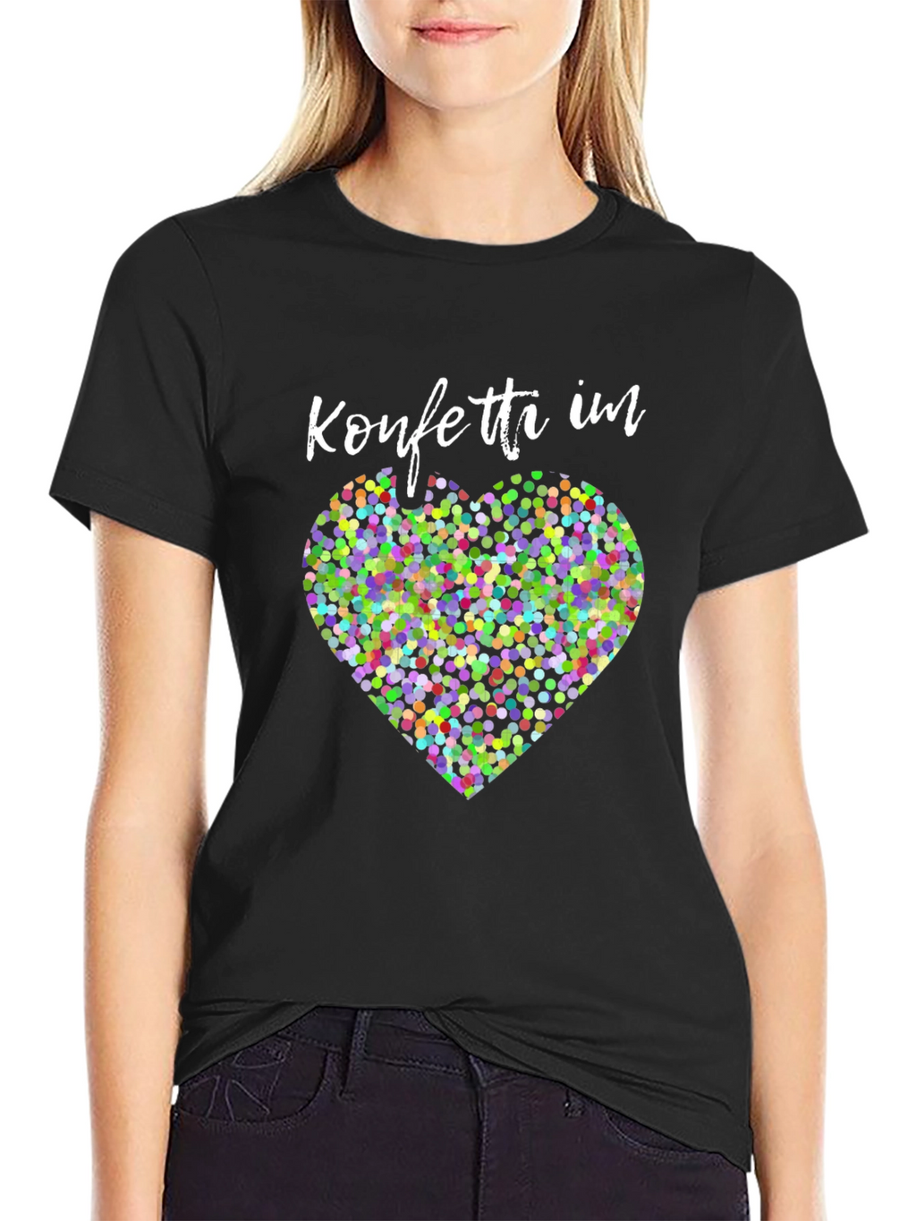 Confetti Heart Graphic Tee - Stylish Black Shirt
