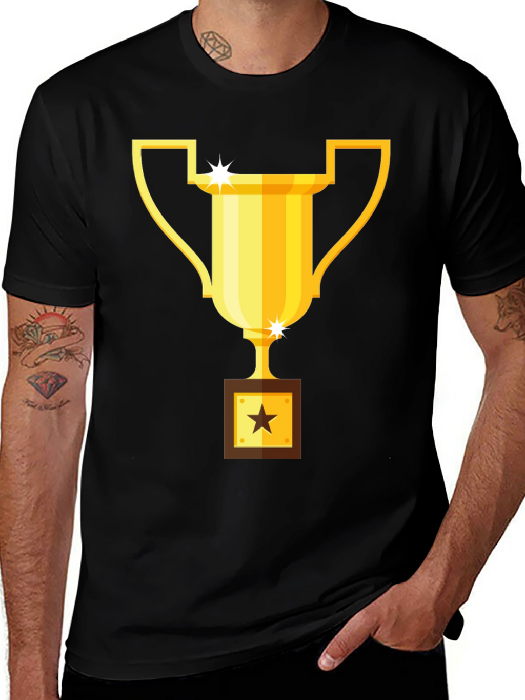 Trophy Graphic Tee - Black Cotton Blend T-Shirt