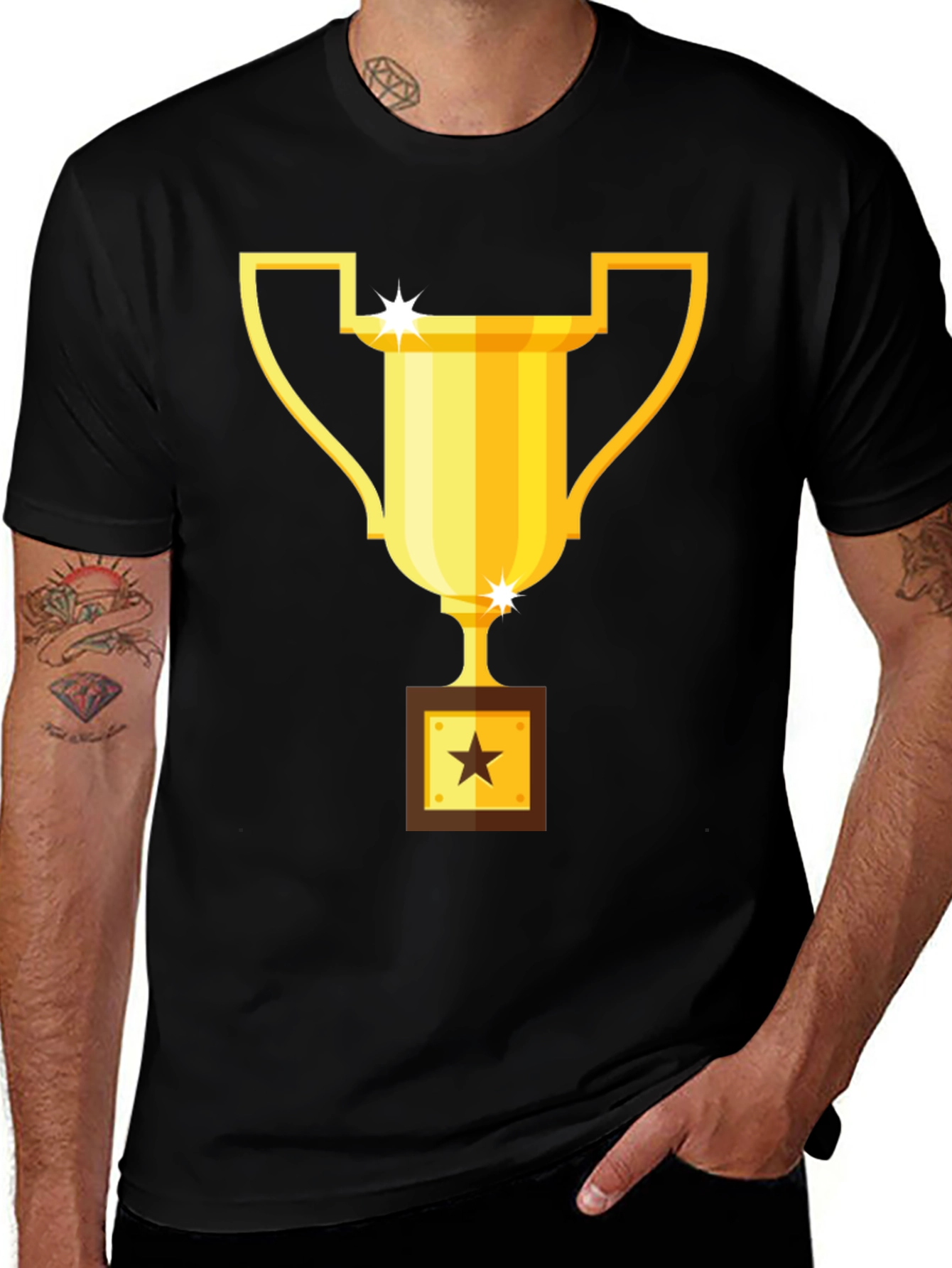 Trophy Graphic Tee - Black Cotton Blend T-Shirt