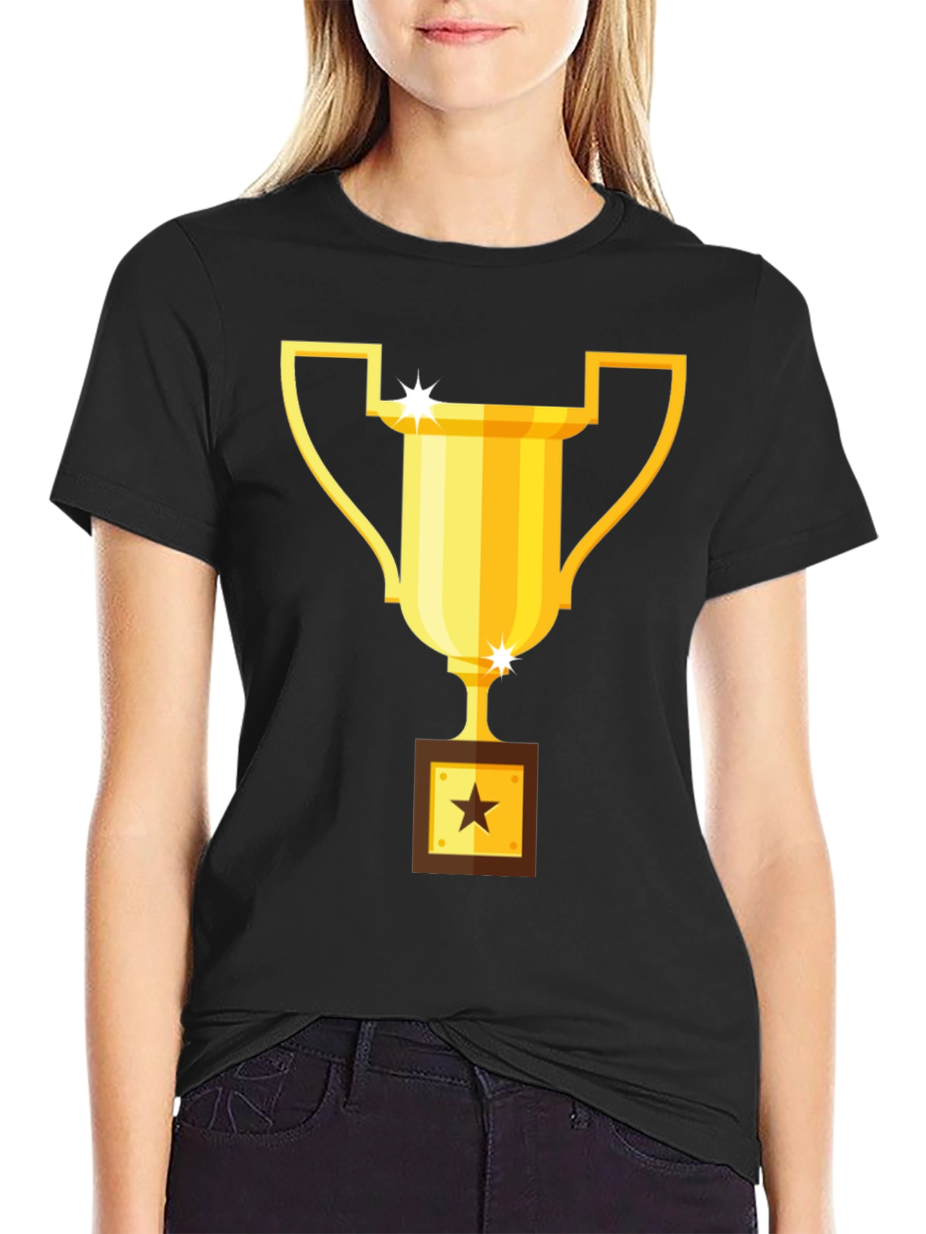 Trophy Graphic Tee - Black Cotton Blend T-Shirt