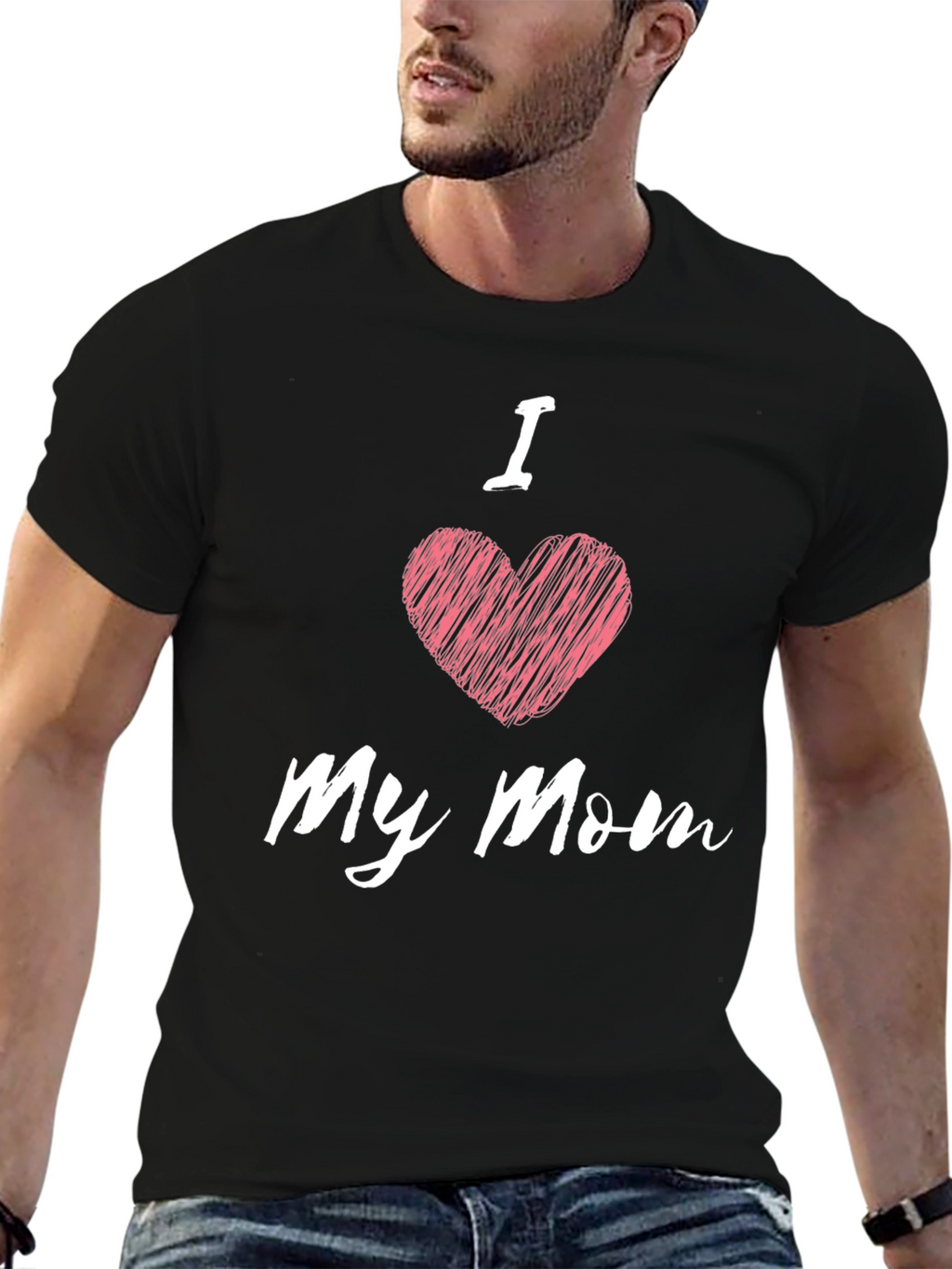 I Heart My Mom Black T-Shirt - Mens