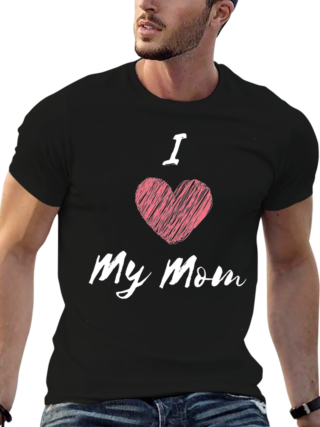 I Heart My Mom Black T-Shirt - Mens