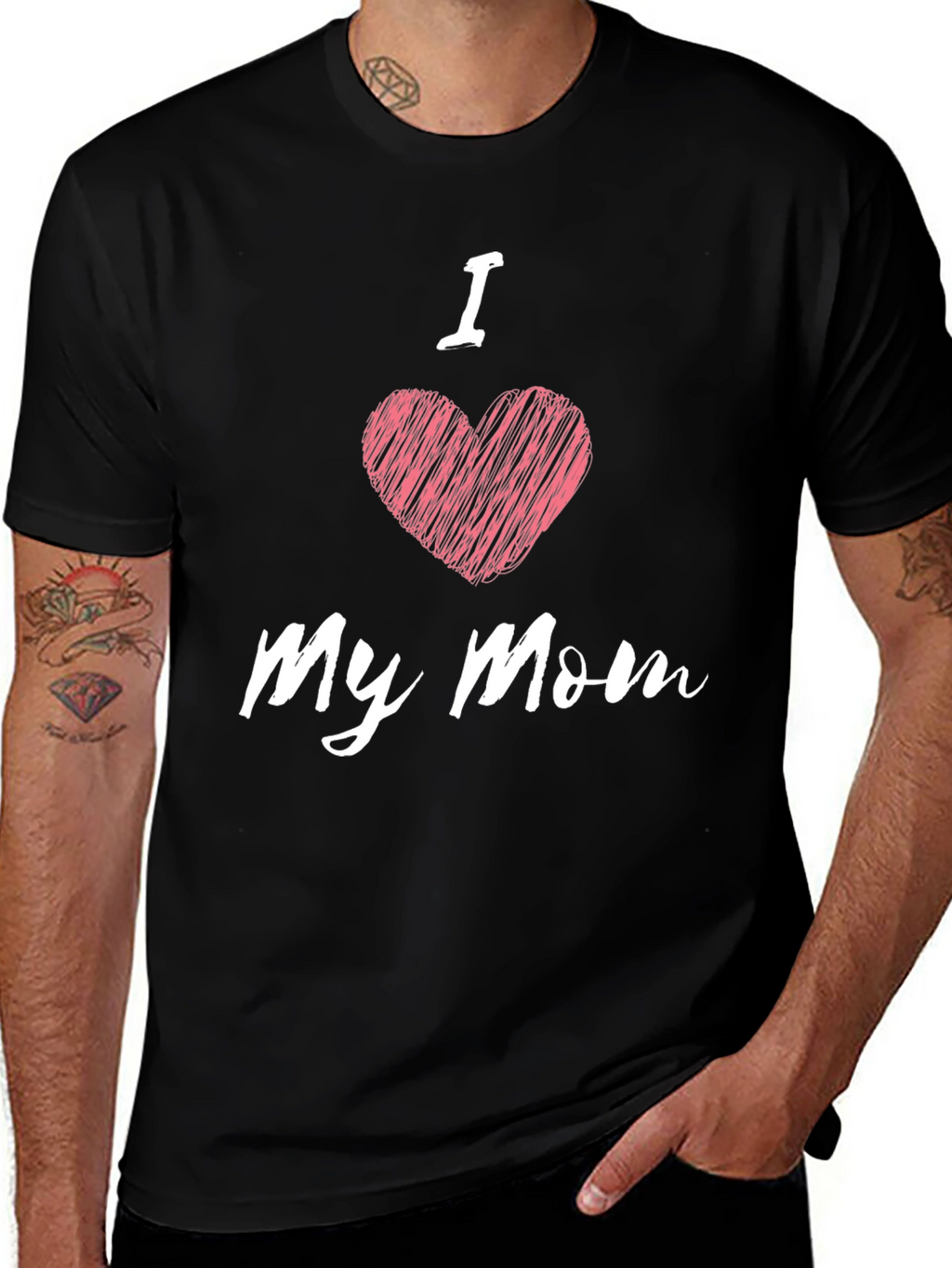 I Heart My Mom Black T-Shirt - Mens