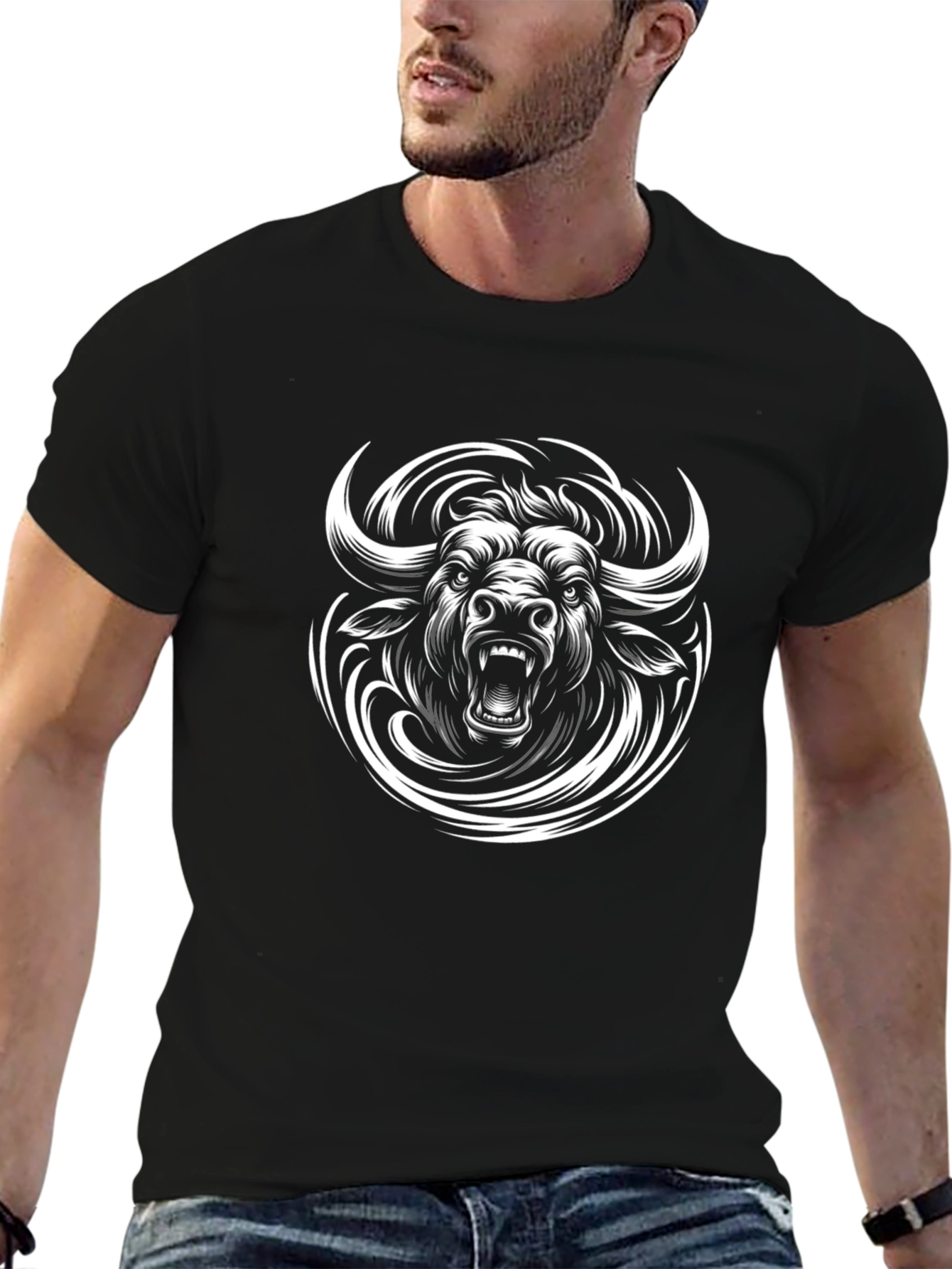 Black Bull Graphic Tee - Bold Animal Print