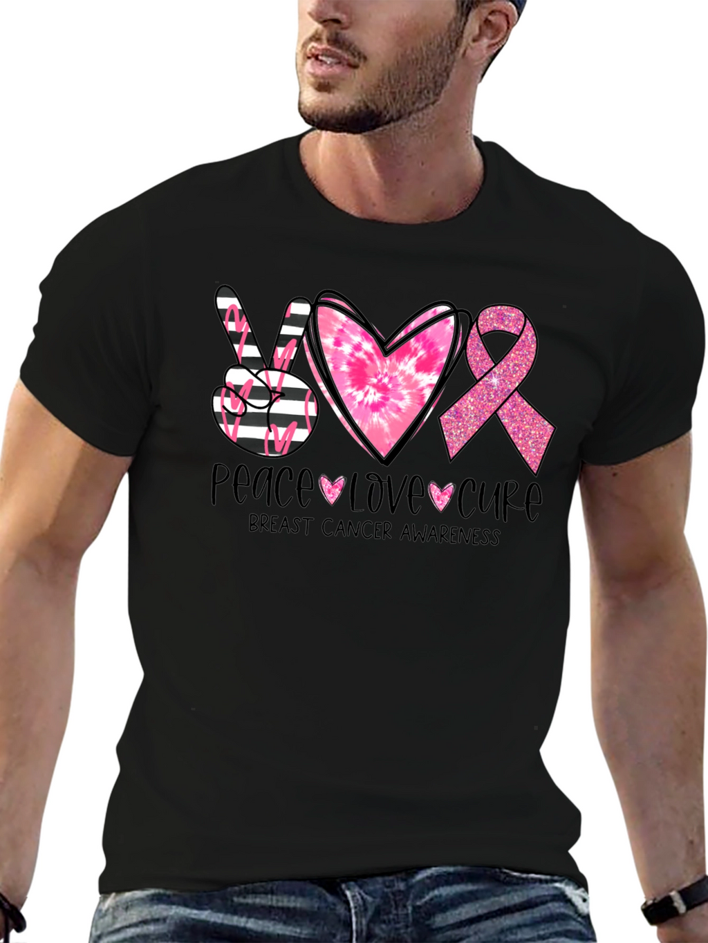 Peace Love Cure Breast Cancer Awareness T-Shirt
